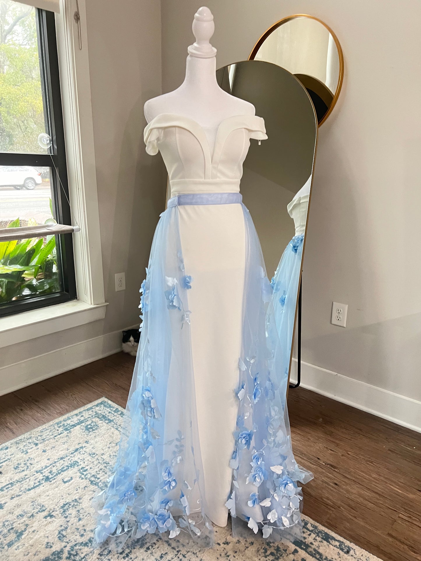 3D flowers something blue baby blue wedding skirt, unique fun wedding looks, wedding trends 2024, bridal looks 2024, outdoor wedding bridal looks, bridal wedding dress trends, blue wedding dresses, cheap wedding dresses, David's bridal wedding dresses