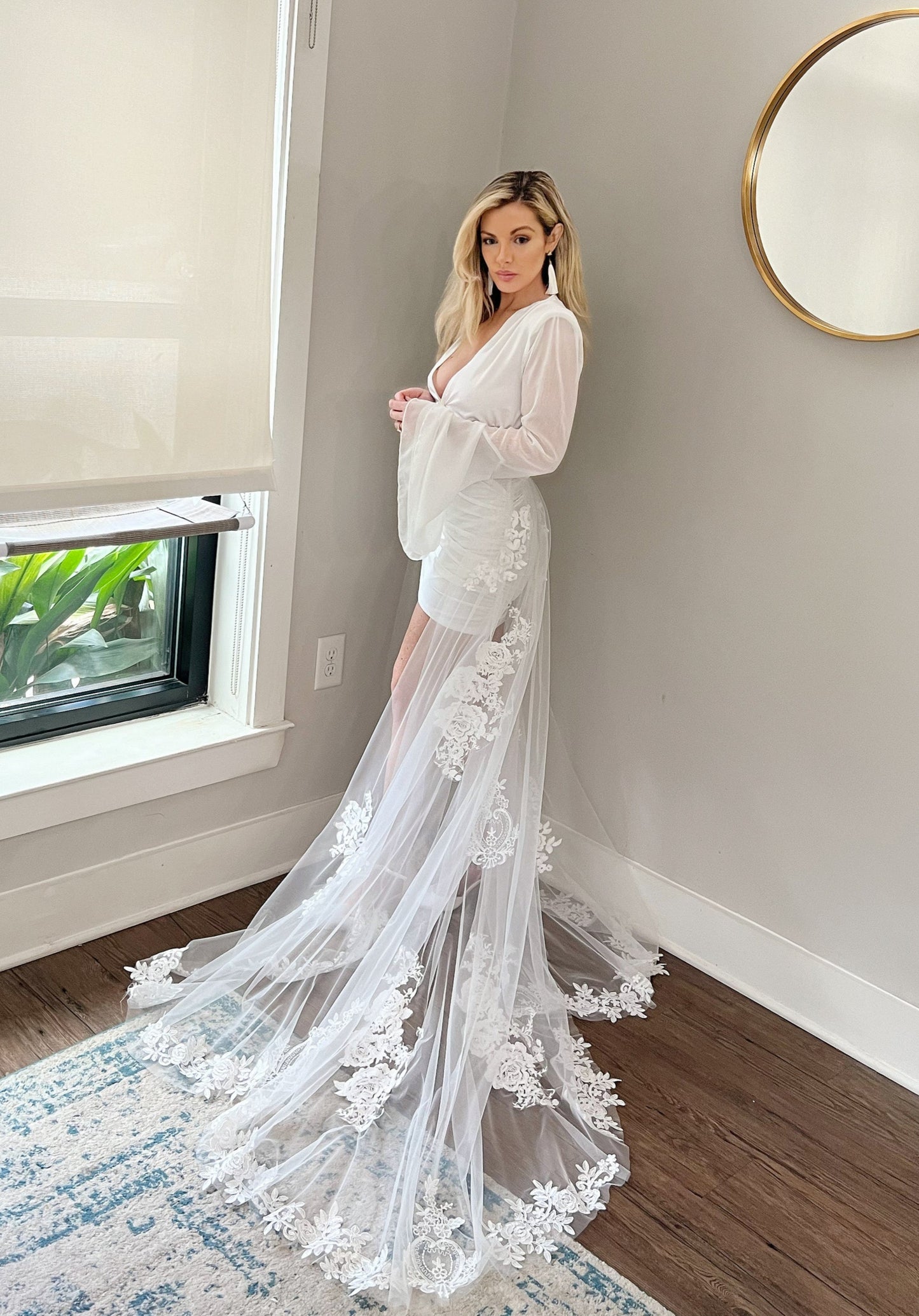 Pinned detachable wedding train, removable tulle lace embroidered wedding train, scallop lace wedding train, luxurious detachable wedding train