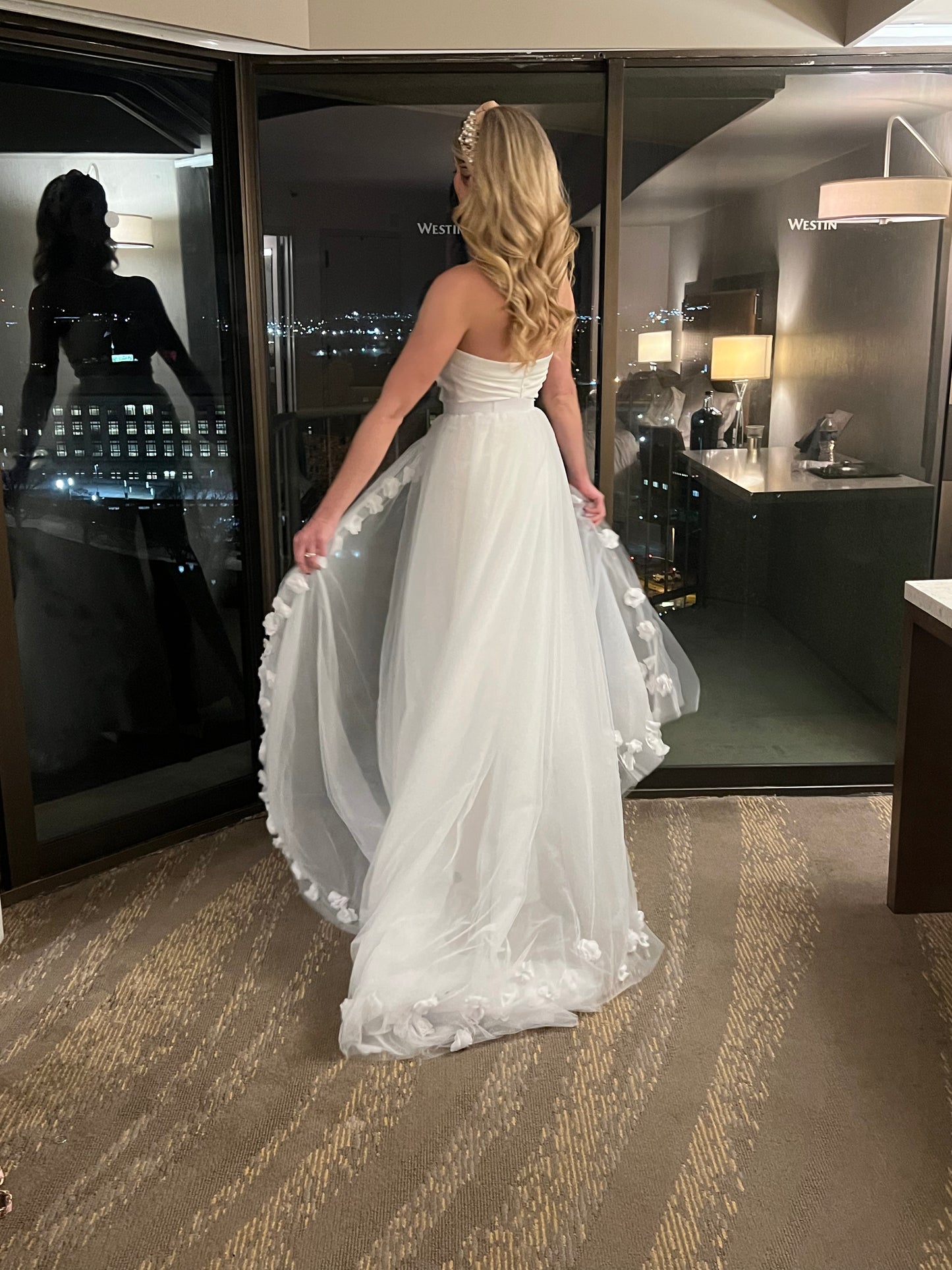 Sweetheart Neckline Wedding Dress with 3D Flower Overskirt