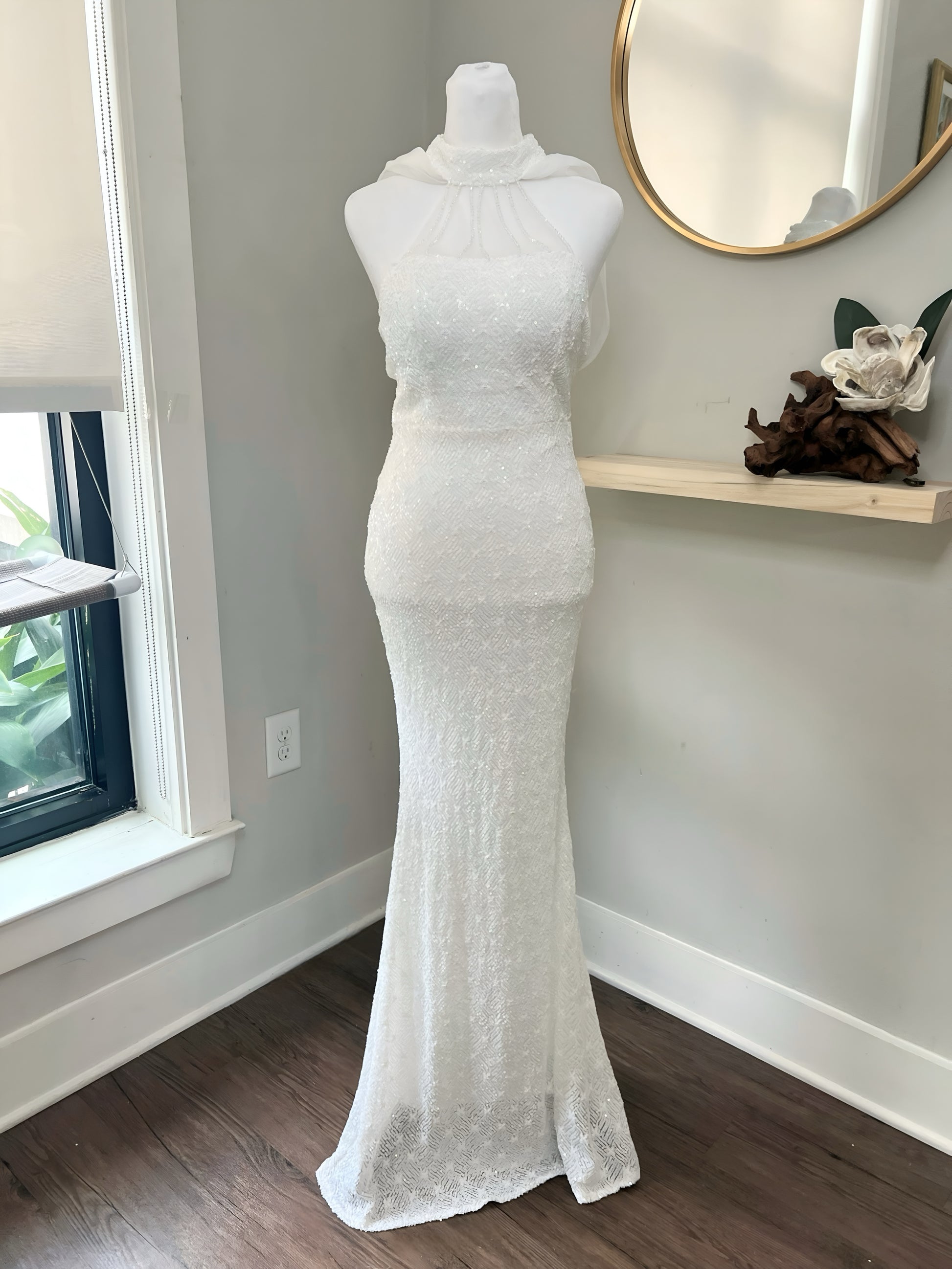 Old Hollywood wedding dress, reception wedding dress, reception party gown, beaded halter wedding dress, halter wedding gown, high neck wedding dress, beaded wedding dress