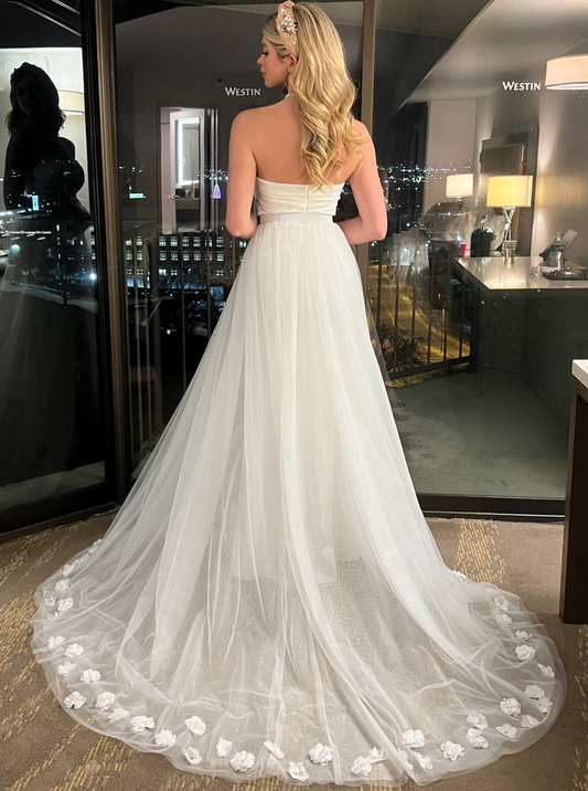 Haus of Lace Affordable Wedding Dresses, Floral Bridal OVerskirt with Strapless Wedding Dress, Elegant Wedding Dress