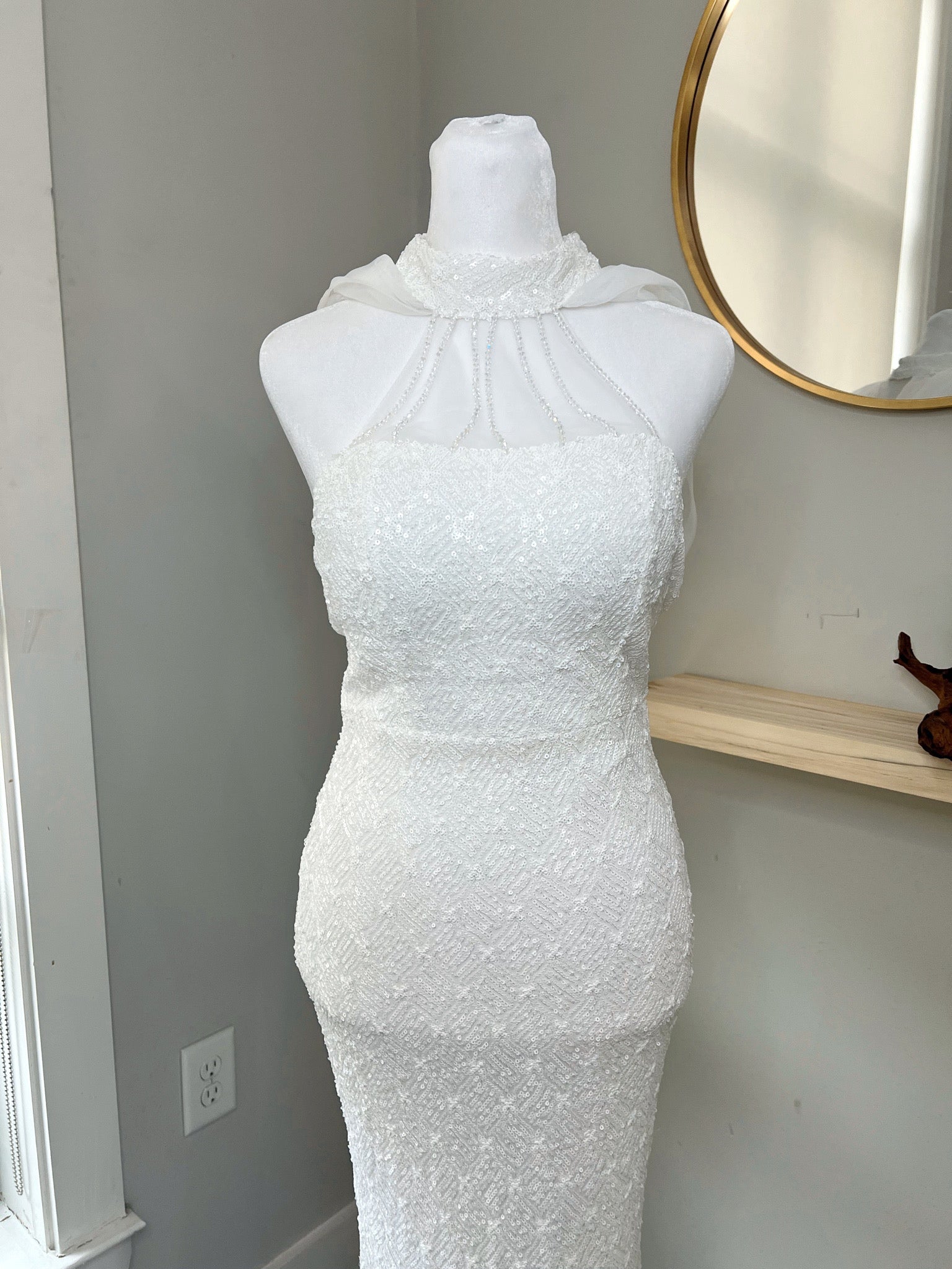 Old Hollywood wedding dress, reception wedding dress, reception party gown, beaded halter wedding dress, halter wedding gown, high neck wedding dress, beaded wedding dress