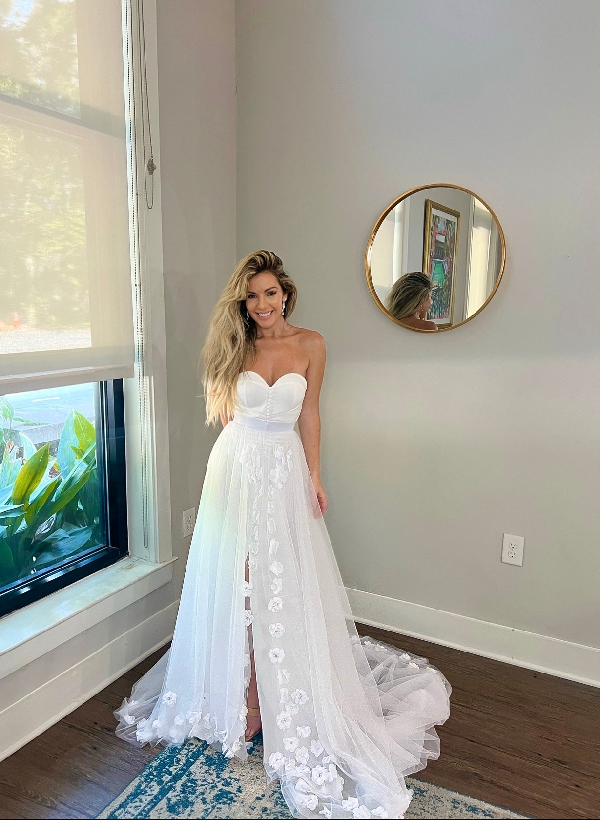 Sweetheart Neckline Wedding Dress with 3D Flower Overskirt