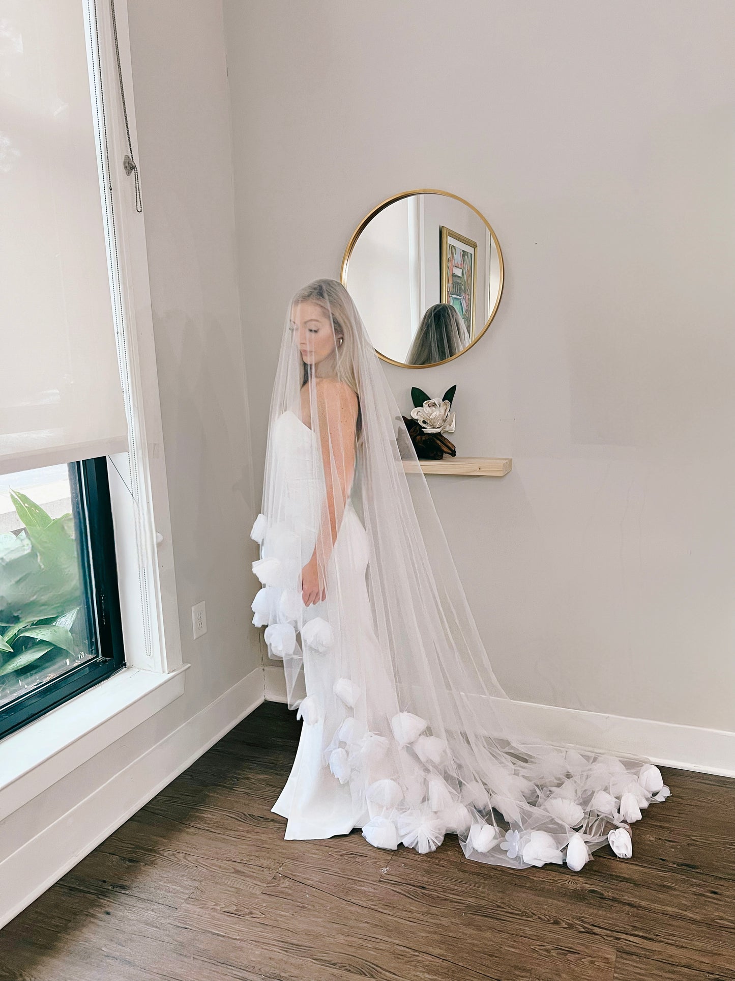 Romantic Cathedral-Length Wedding Veil with Handcrafted Tulle Flowers – Haus of Lace, Maggie Sorento Wedding Veil, Romantic Wedding Veil with Hand Crafted Tulle Flowers Cathedral Length Wedding Veil Haus of Lace, This classically-inspired cathedral-length wedding veil provides a touch of sophisticated charm to an otherwise traditional look. The floral details complete the ensemble to create a timeless beauty on your special day.
