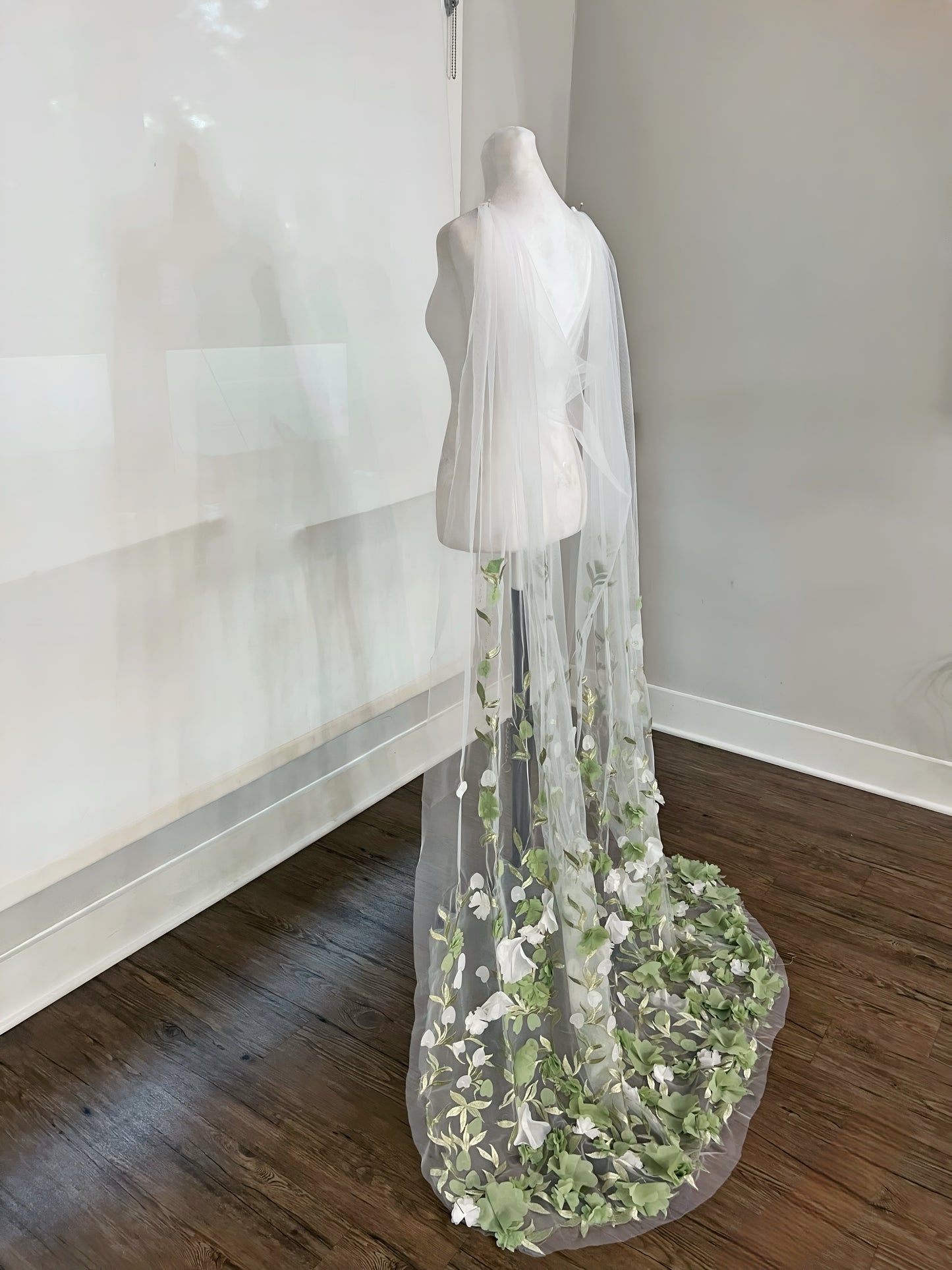 Non traditional wedding accessories, floral garden party bridal cape, floral wedding cape, wedding cape with green and white flowers on it, fairy wedding cape, outdoor wedding accessories, green wedding accessories, unique wedding accessories