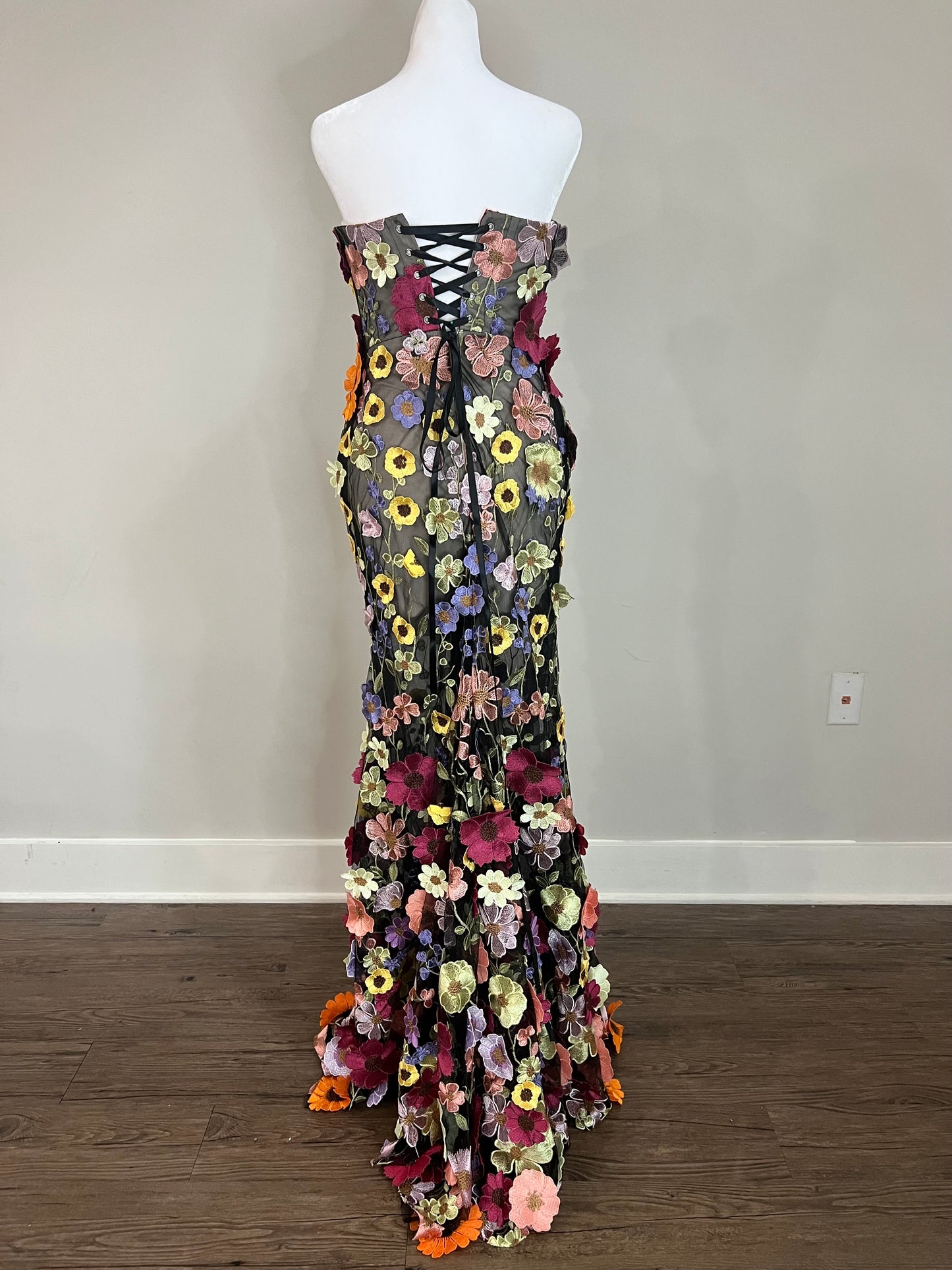 3D Flowers Black Tie Evening Gown Wedding Guest Dress