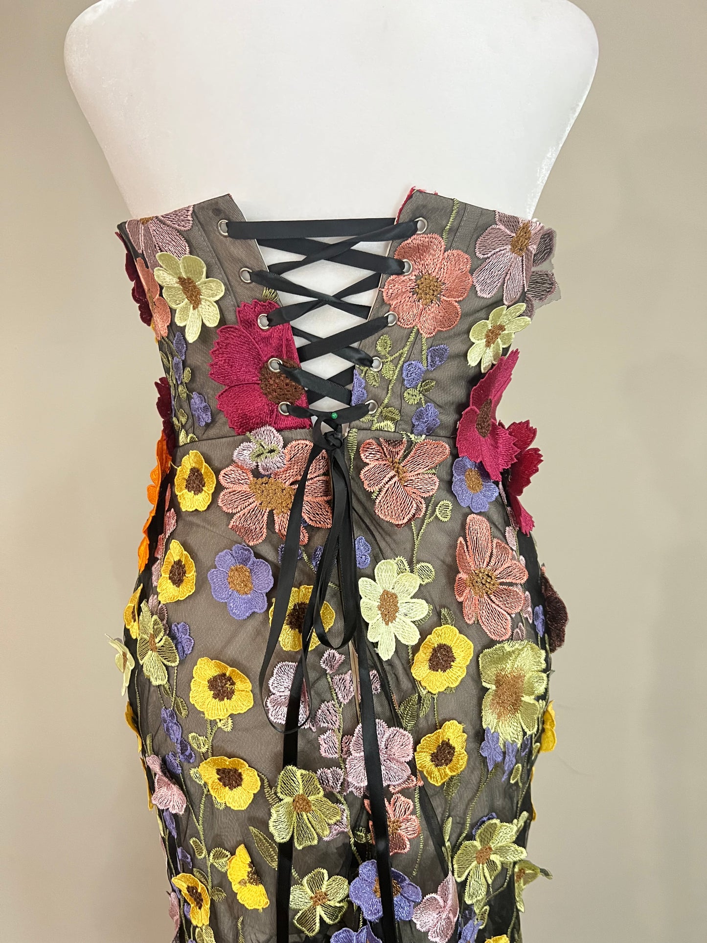 3D Flowers Black Tie Evening Gown Wedding Guest Dress