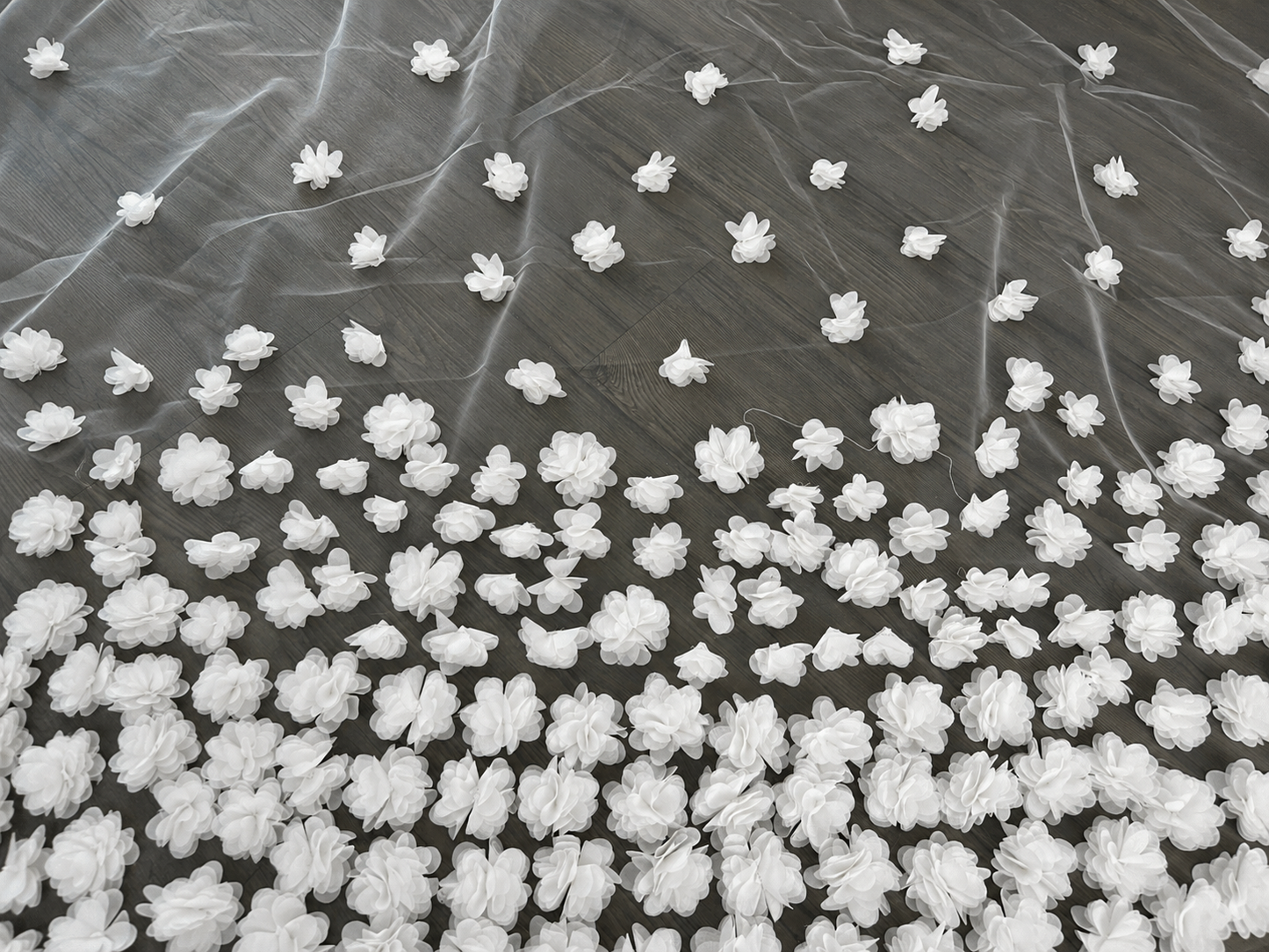 3D White Flower Appliqués Cathedral Length Wedding Veil