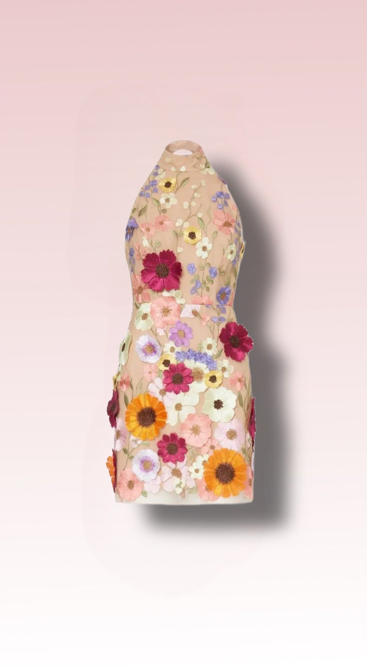Halter Summer Spring Cocktail Dress, Cute fun spring dress, summer cocktail dress, affordable cocktail dresses, beauitful 3D flowers halter mini dress, 3D embroidery mini cocktail dress