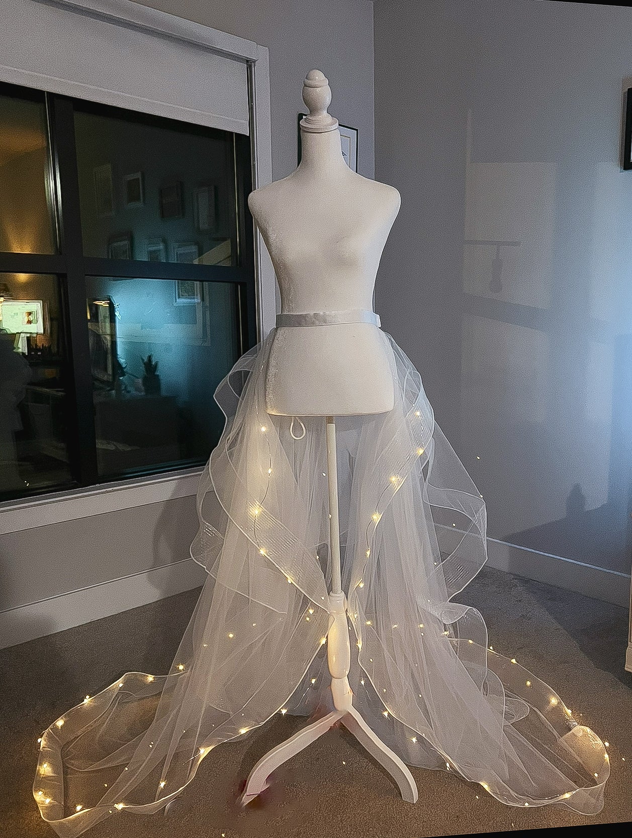 One of a Kind LED Fairy Lights Tulle Wedding Train: Enchanting Light-Up Design