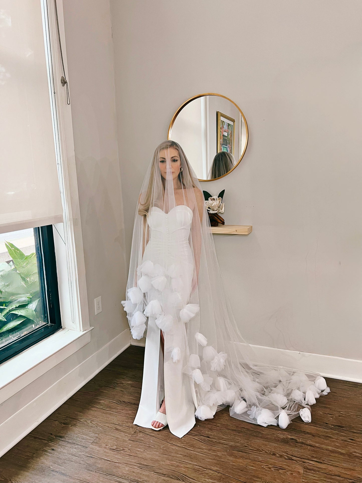 Romantic Cathedral-Length Wedding Veil with Handcrafted Tulle Flowers – Haus of Lace, Maggie Sorento Wedding Veil, Romantic Wedding Veil with Hand Crafted Tulle Flowers Cathedral Length Wedding Veil Haus of Lace, This classically-inspired cathedral-length wedding veil provides a touch of sophisticated charm to an otherwise traditional look. The floral details complete the ensemble to create a timeless beauty on your special day.