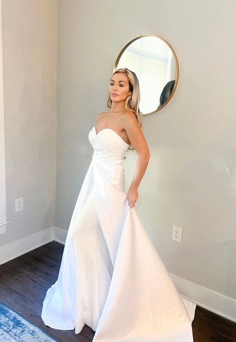 Open front belted satin wedding train