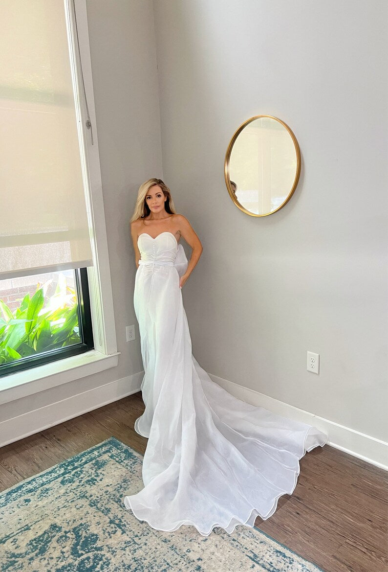 Open front chiffon bridal skirt wavey trim