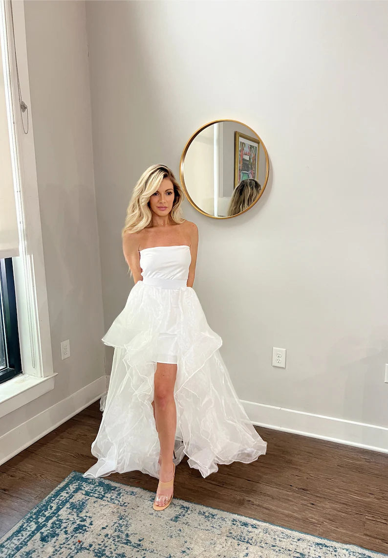 Tiered Tulle Wedding Train. Attached on belt with buttons for easy on and off capabilities on your wedding day. High-low Wedding Skirt