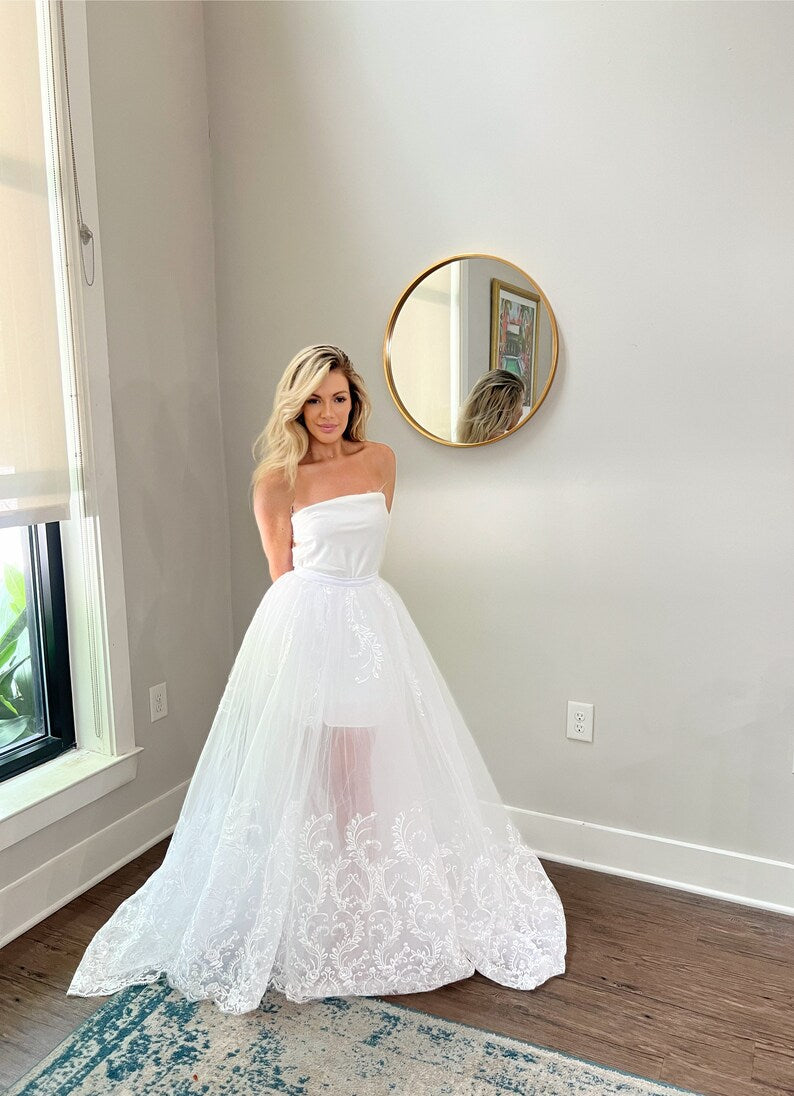 Luxurious Tulle Bridal Overskirt with Lace and Sequin Trim - Elegant Multi-Layered Full Wedding Skirt