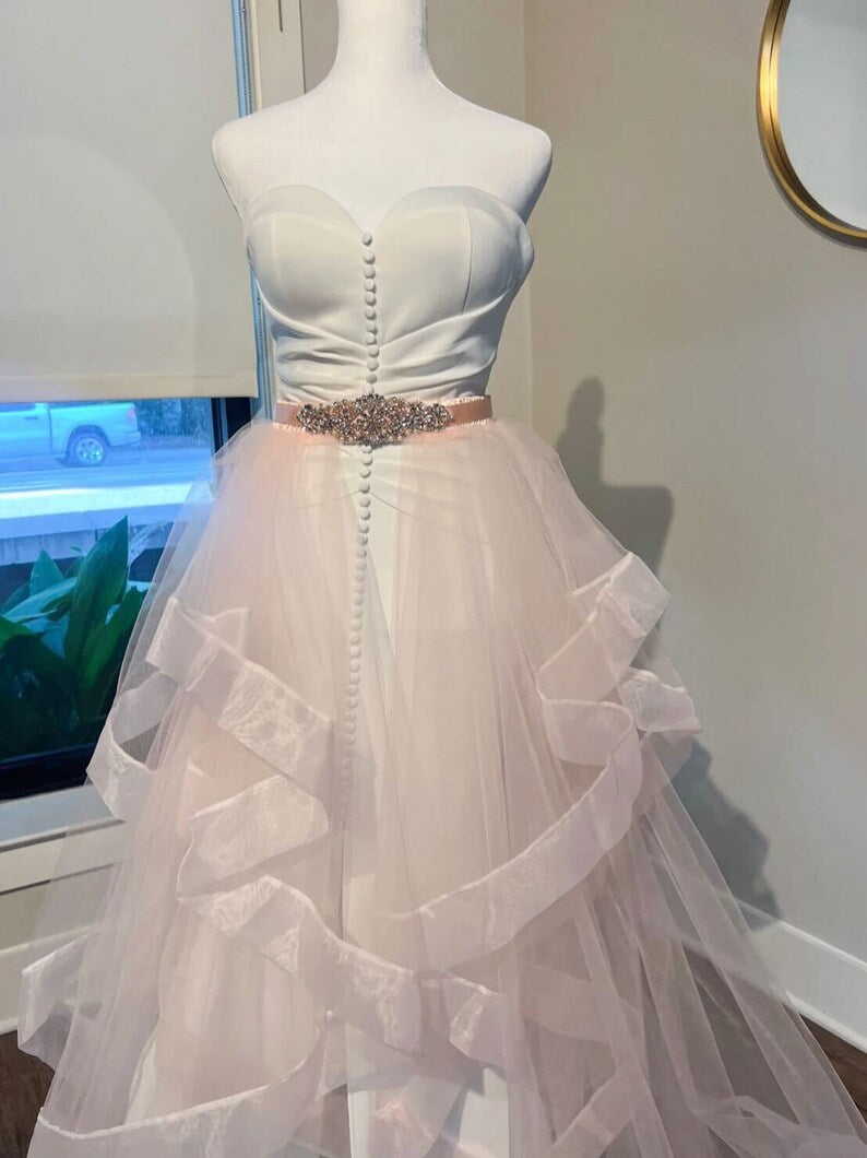 Tiered Removable Wedding Train in Pink with Sequined Bridal Belt
