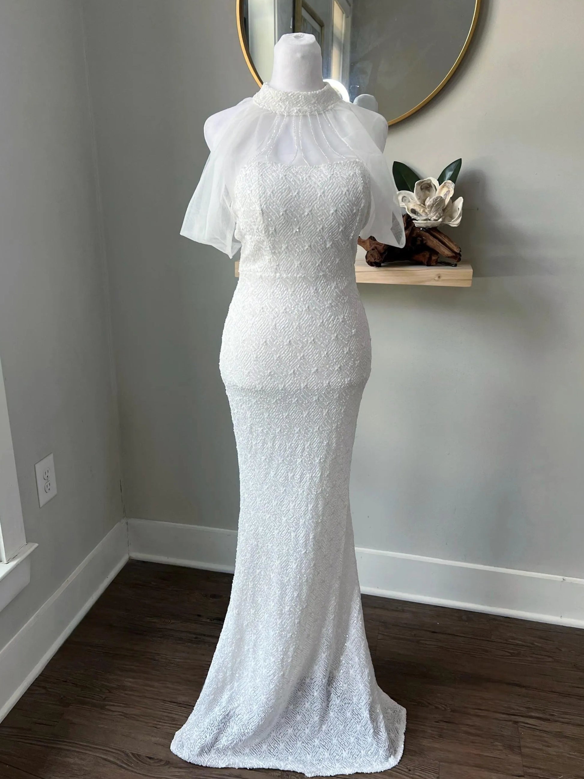 Old Hollywood wedding dress, reception wedding dress, reception party gown, beaded halter wedding dress, halter wedding gown, high neck wedding dress, beaded wedding dress