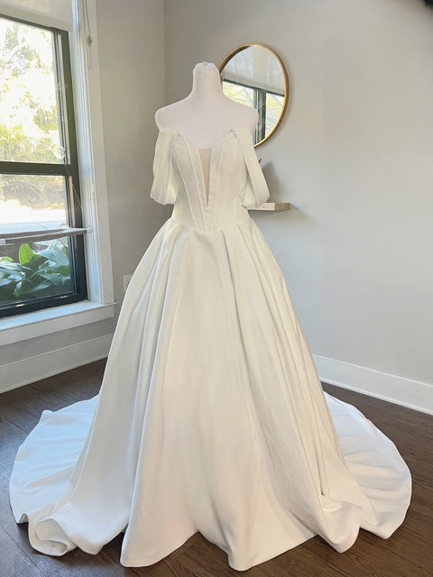 Satin Deep V Strapless Corset Boning Princess Wedding Gown Haus of Lace Satin Deep V Strapless Corset Boning Princess Wedding Gown Haus of Lace