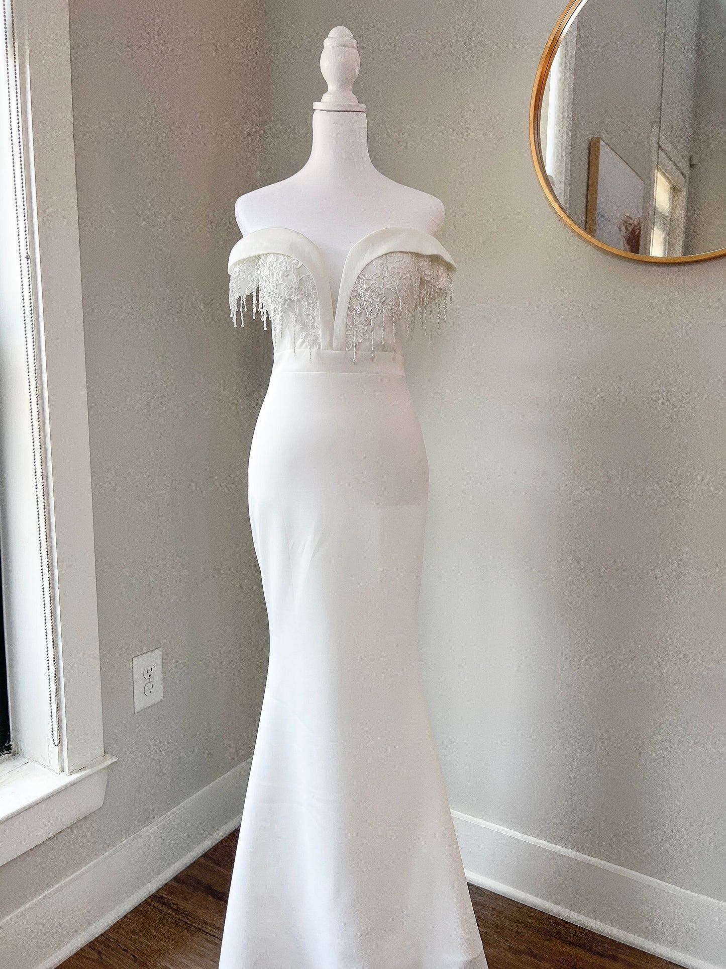 Luxurious off shoulder wedding gown crystal sequins bodice and sleeves, mermaid wedding gown, beautiful crystals gown, white wedding gown, ivory wedding gown