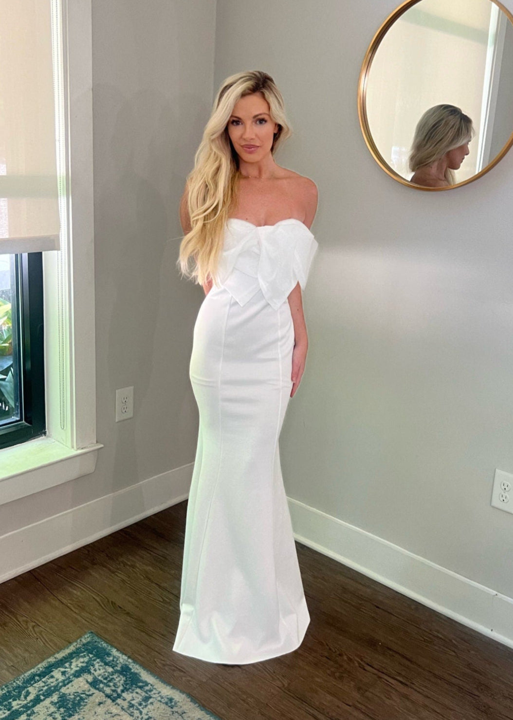 Bow wedding dress simple elegance, comfortable material wedding dress, jersey material wedding dress, fit and flare dress
