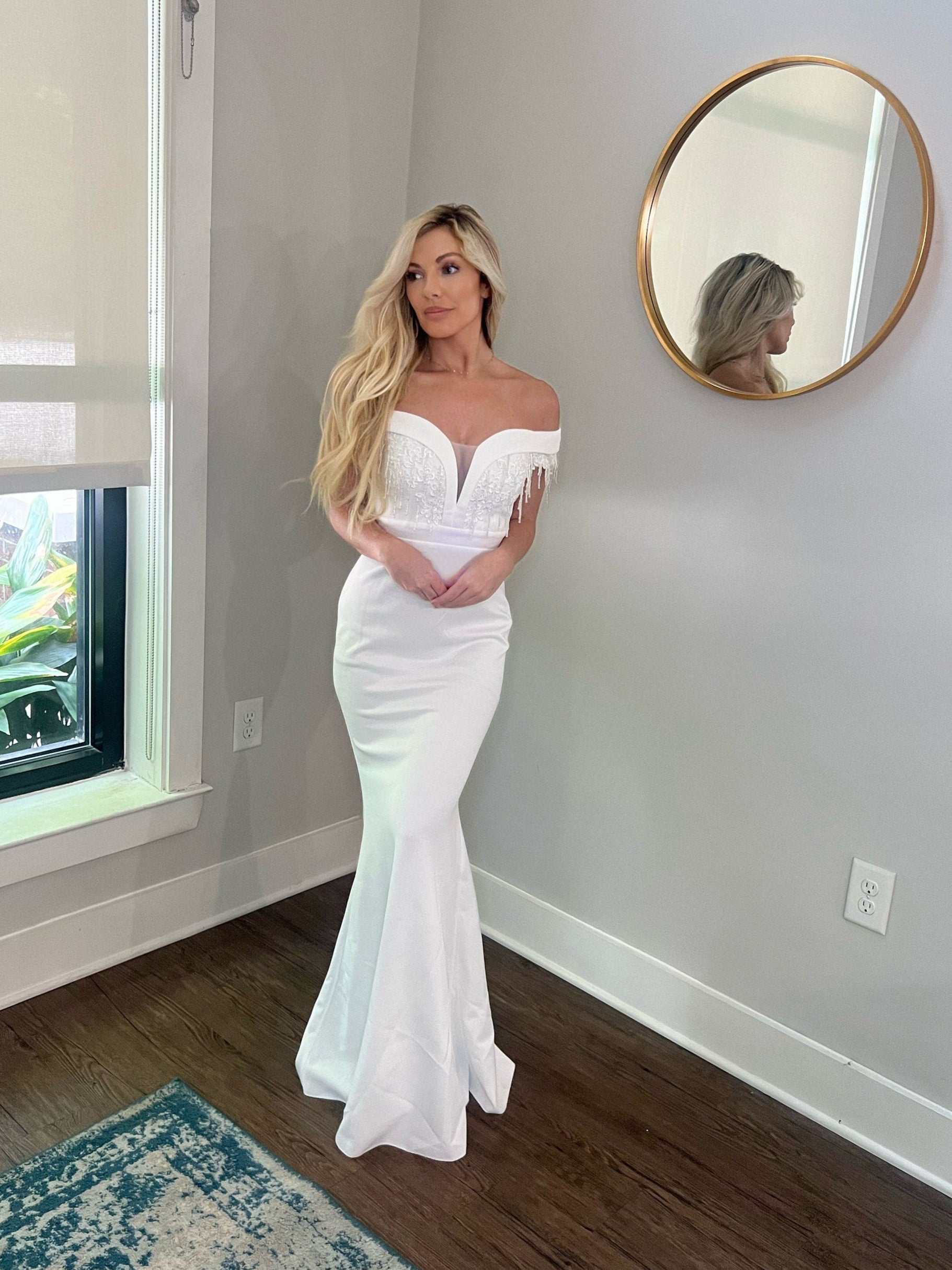 Comfortable Wedding Dress Affordable Wedding Dress Sequins, fit and flare mermaid wedding gown, Swarovski bridal gown Jersey material