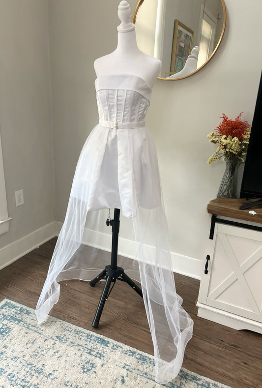 Open Front One Layer Tulle Train Detachable Wedding Skirt with Bridal Belt