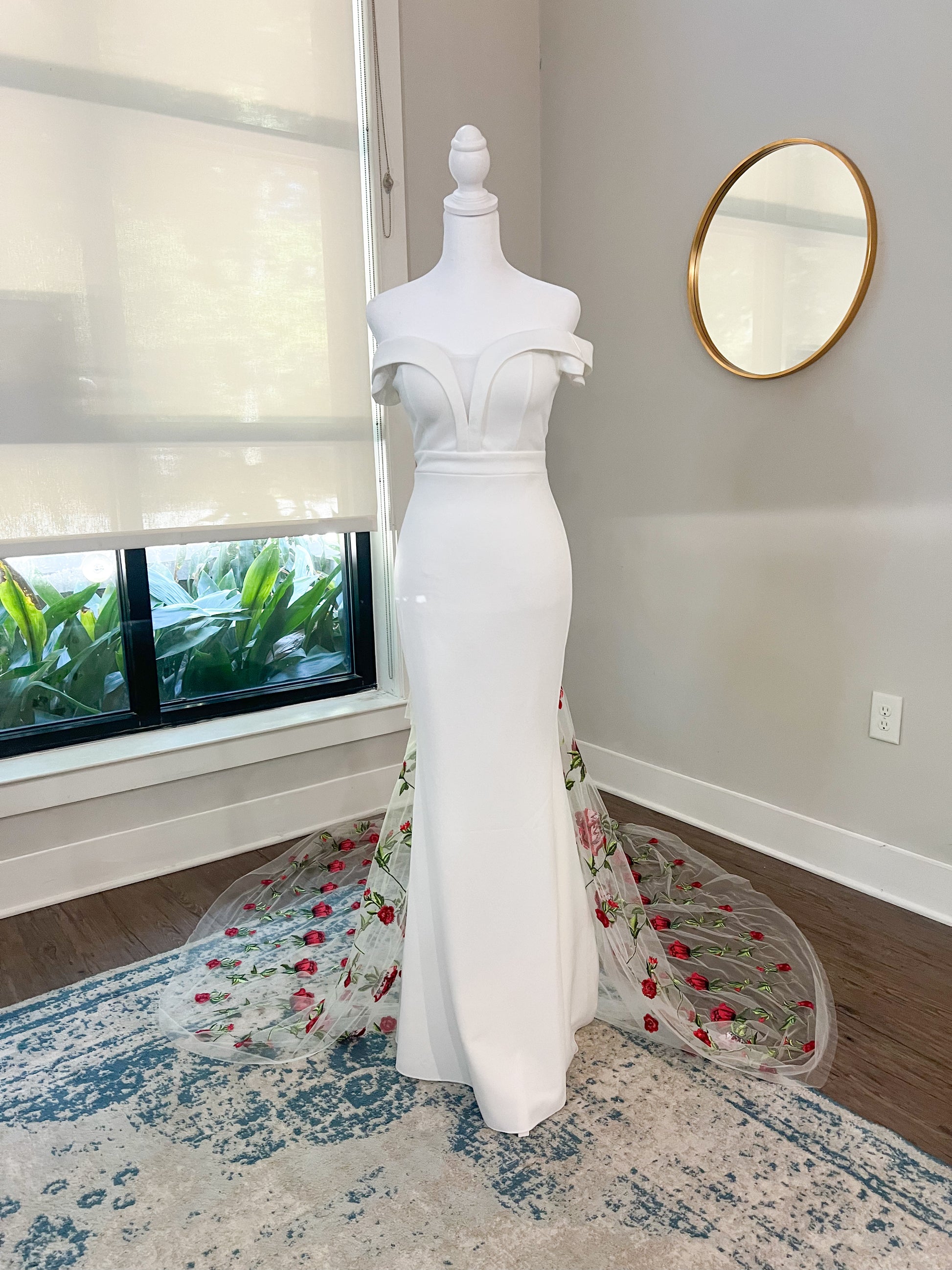 Red Roses Floral Embroidered Detachable Wedding Train with or without – Haus of Lace Red Roses Floral Embroidered Detachable Wedding Train with or without – Haus of Lace