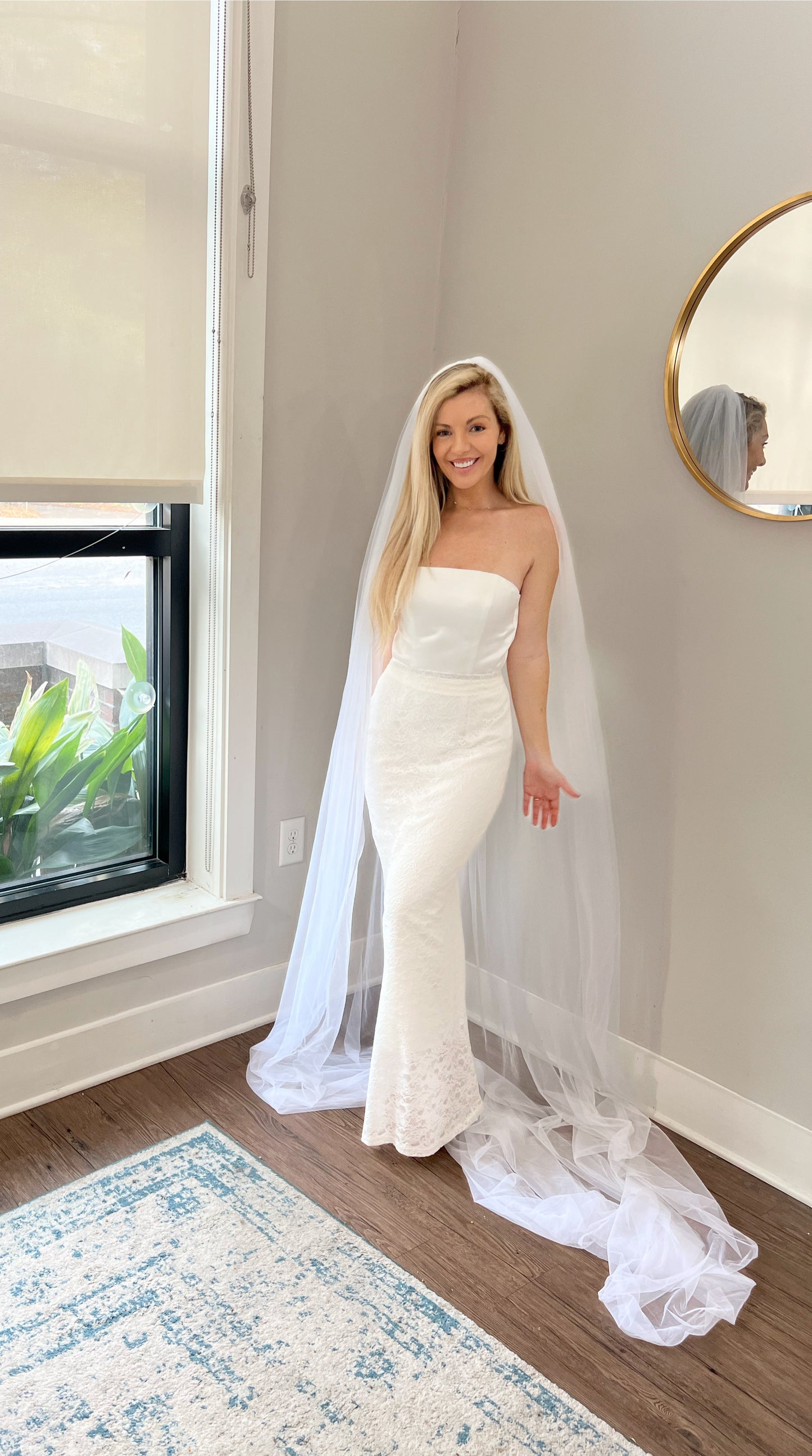 Simple Extra Long Cathedral Length Tulle Wedding Veil White Simple Extra Long Cathedral Length Tulle Wedding Veil White