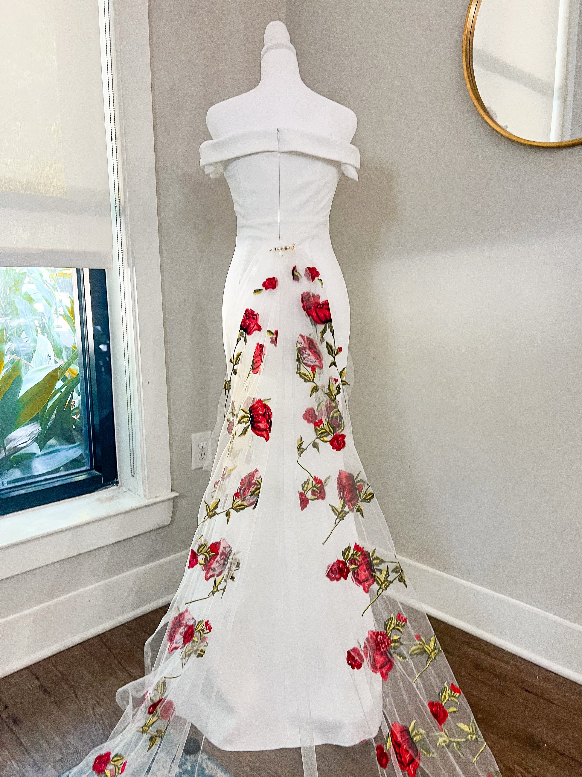 Red Roses Floral Embroidered Detachable Wedding Train with or without Haus of Lace Red Roses Floral Embroidered Detachable Wedding Train with or without Haus of Lace