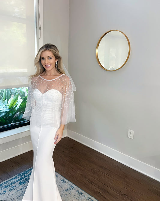 Detachable pearl beaded wedding shawl