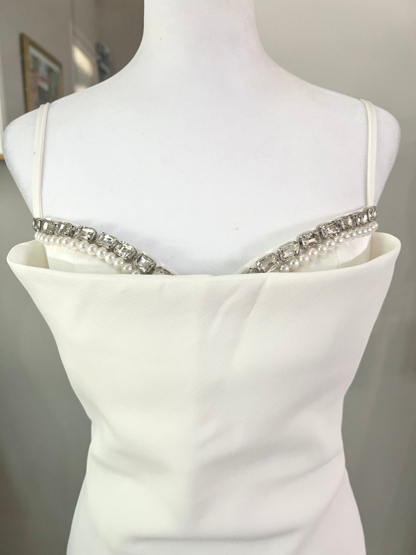 Peekaboo Pearl & Crystal Studded White Mini Bridal Dress