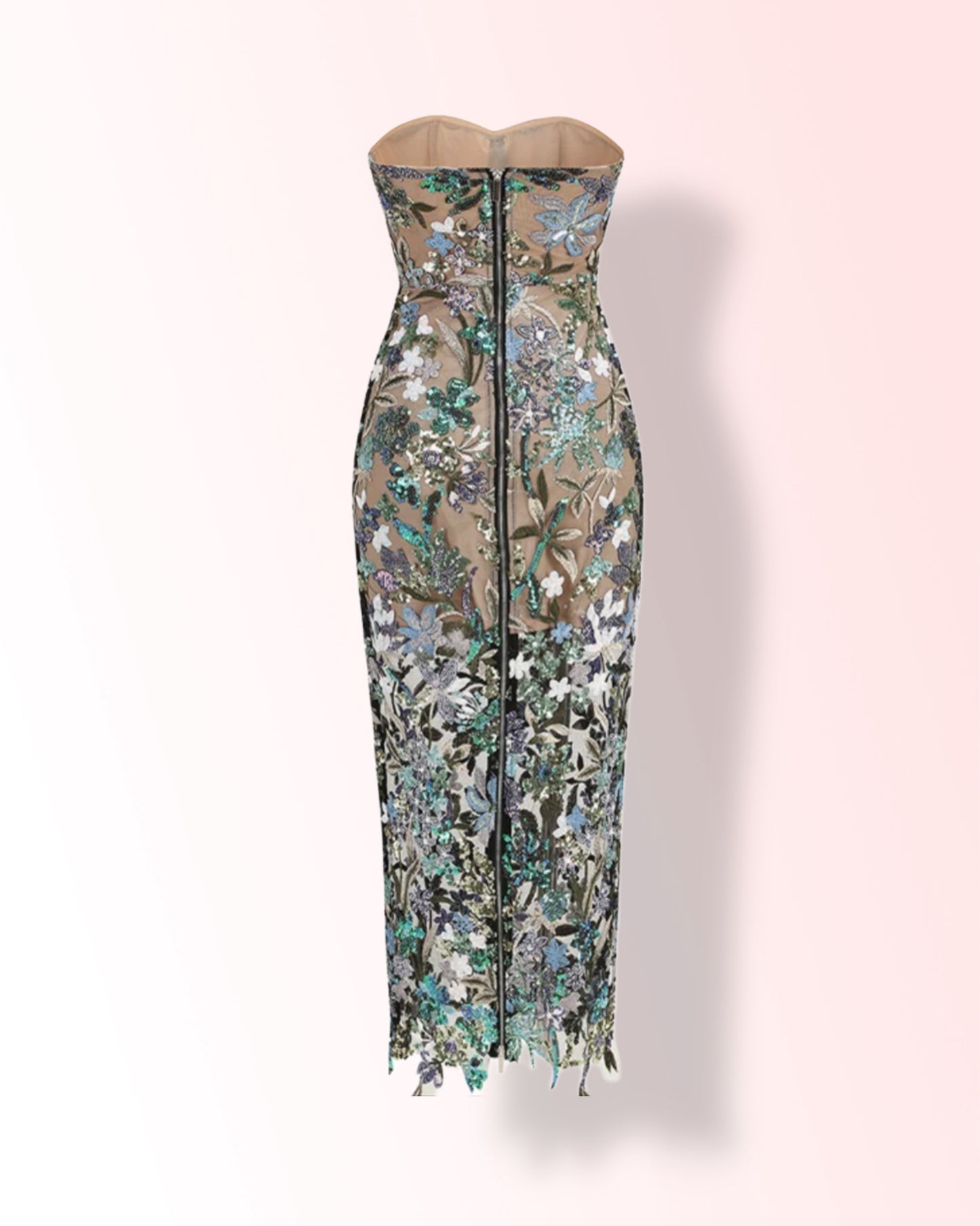 Floral Sequin Embroidery Midi Cocktail Dress