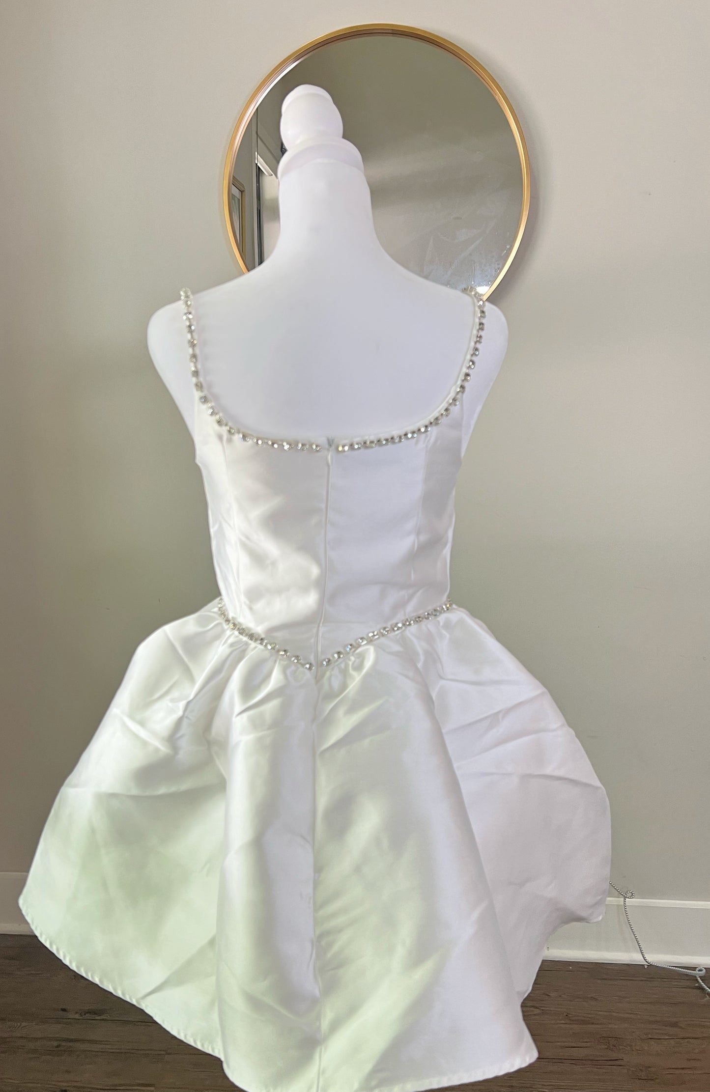 Elegant Satin Mini Bridal Reception Dress with Embellished Accents