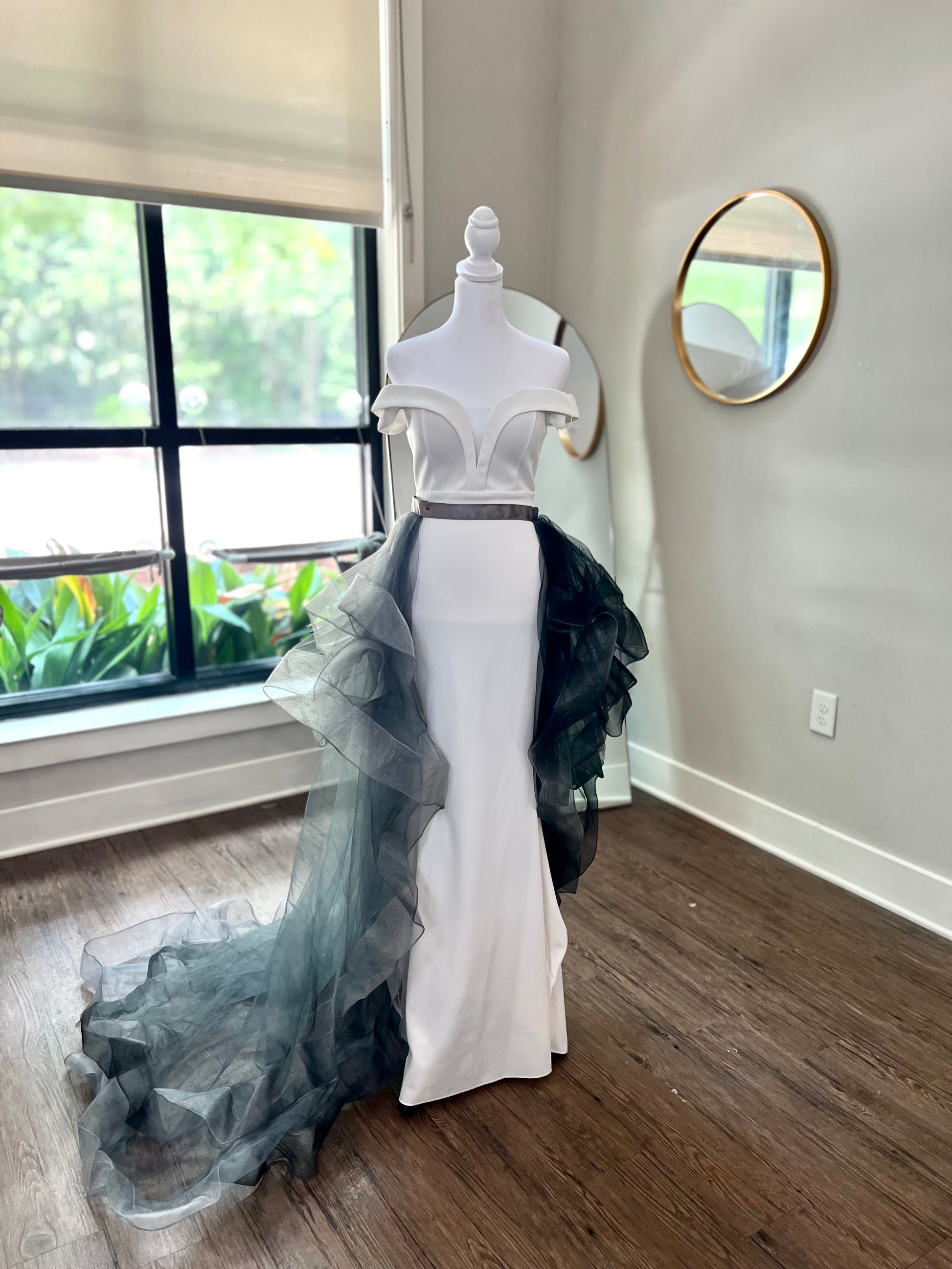 Black and grey tulle wedding skirt, custom color wedding train, unique wedding accessories, 