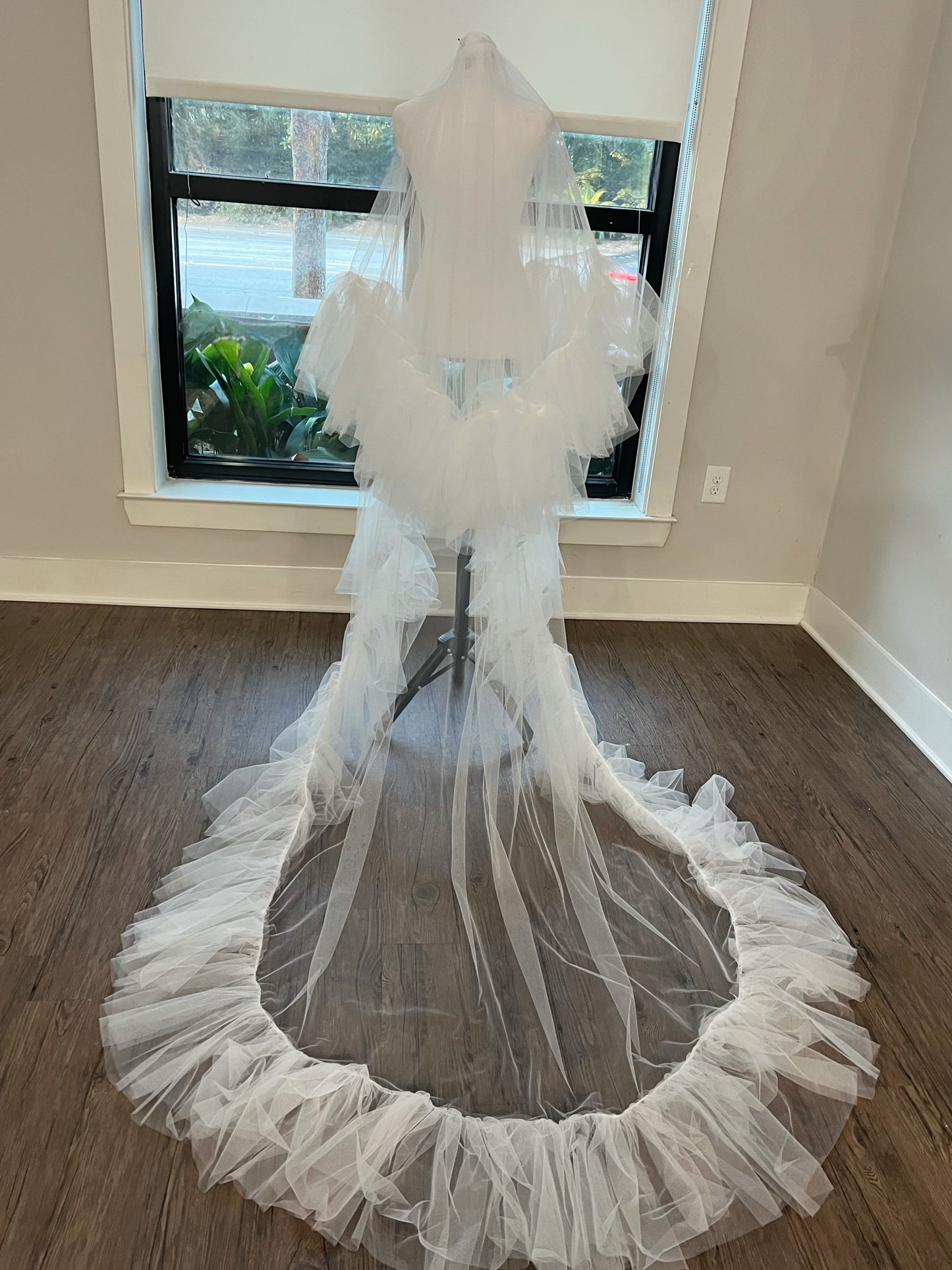 Dramatic Ruffled Layered Cathedral Length Wedding Veil