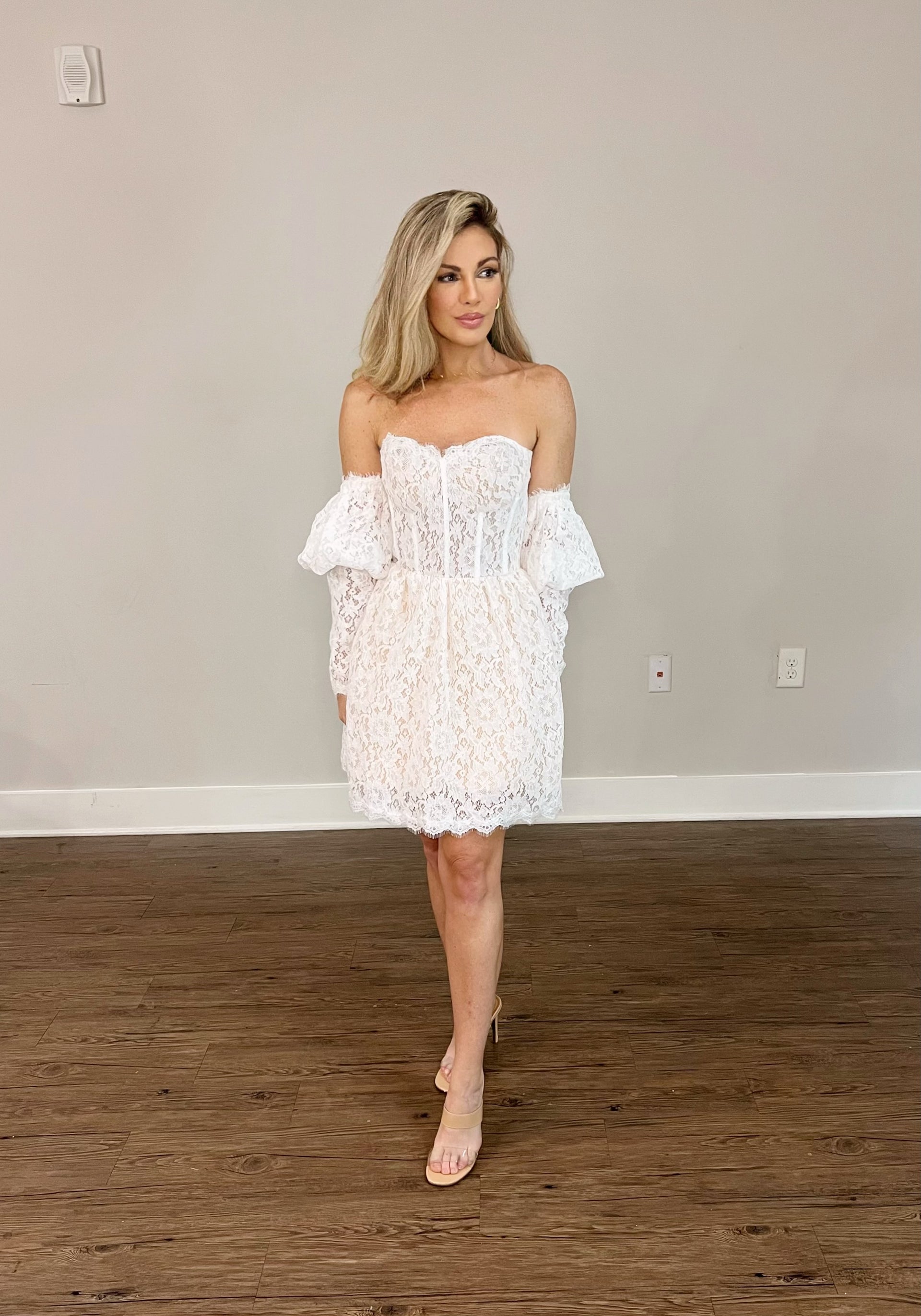 Lace Mini Corset Bridal Dress With Lace Gloves 2XL