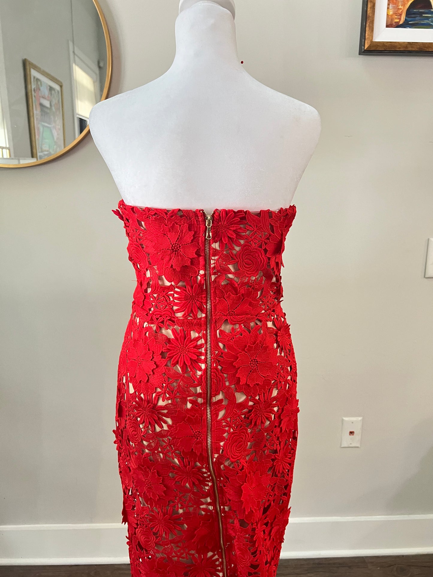 Red Flower Lace Midi Formal Dress