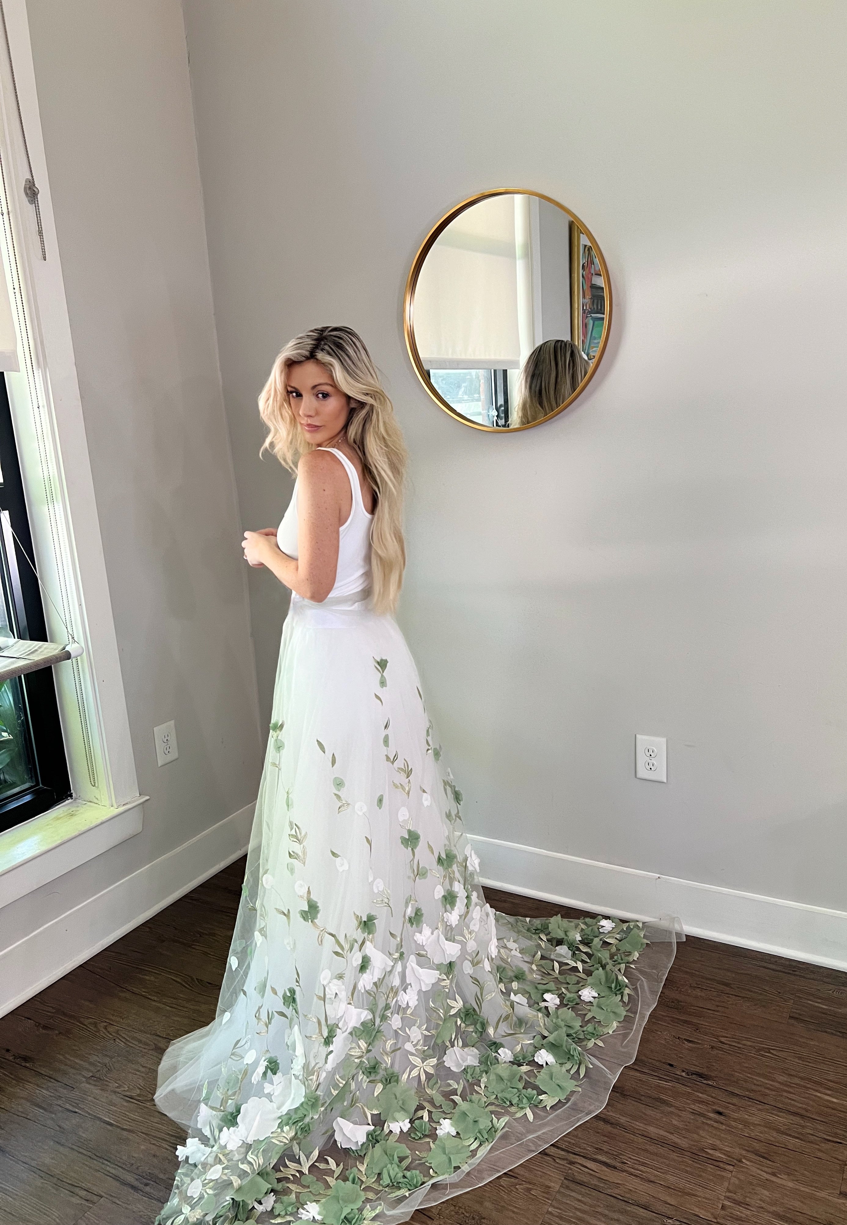 Green floral wedding dress best sale