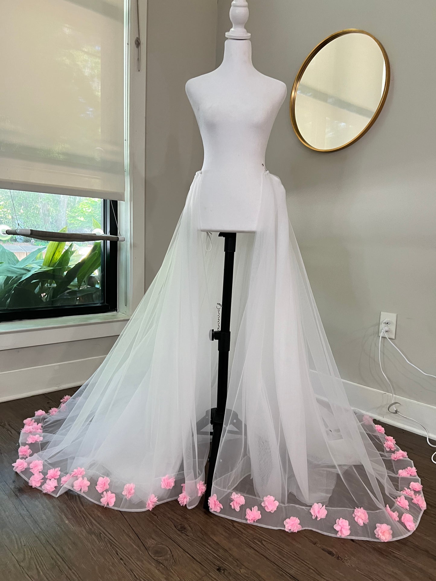 Custom One Color Flower Trimmed Detachable Wedding Train