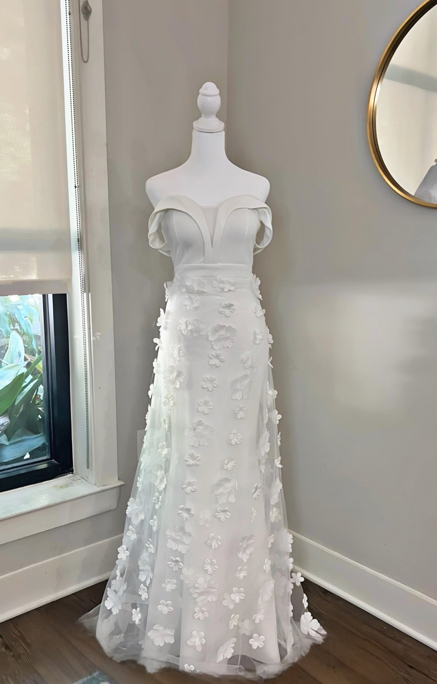 Stunning Off-Shoulder Mermaid Wedding Dress with 3D Flower Appliqués