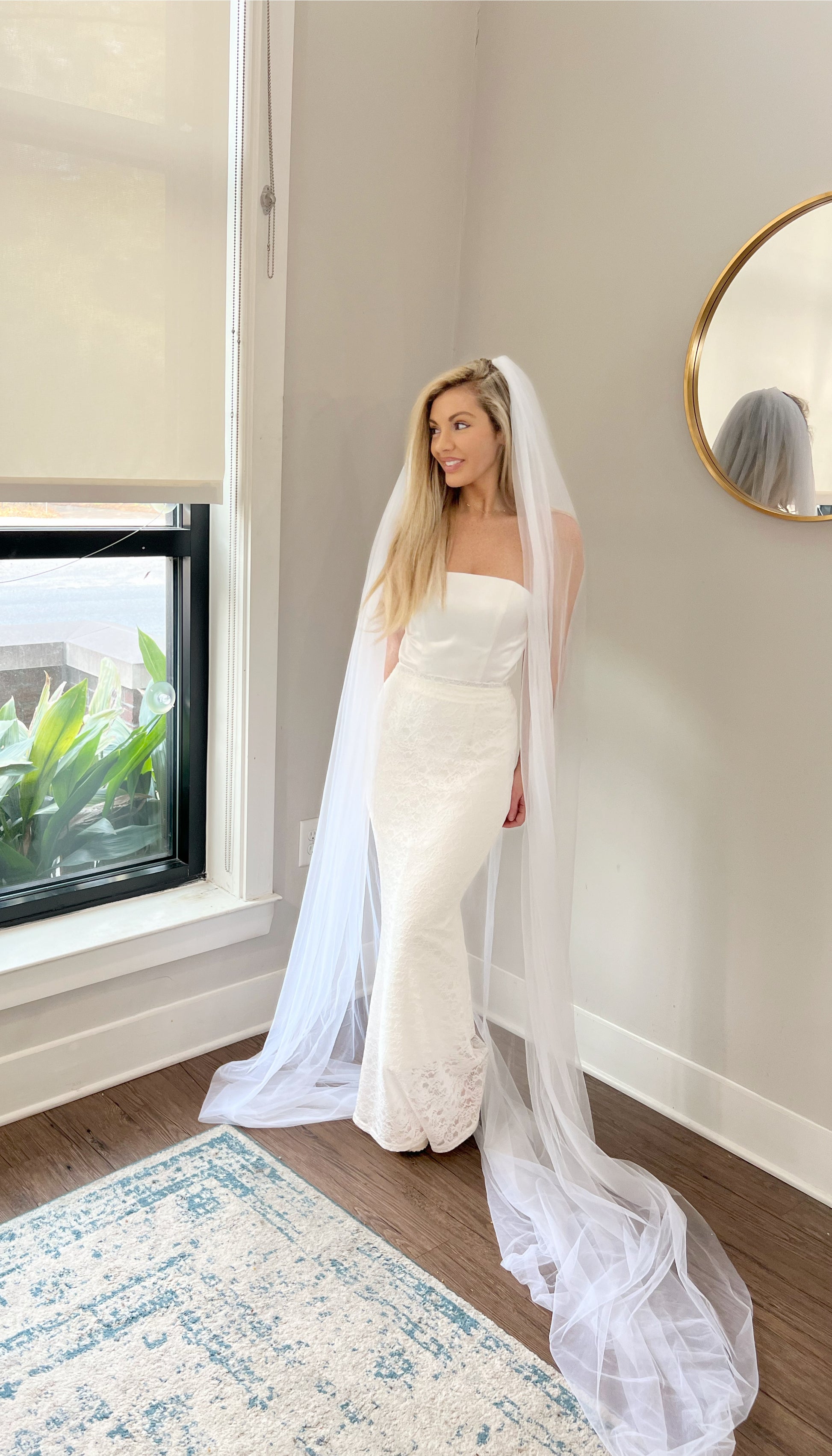 Tulle Wedding Dress With Veil Simple Extra Long Cathedral Length