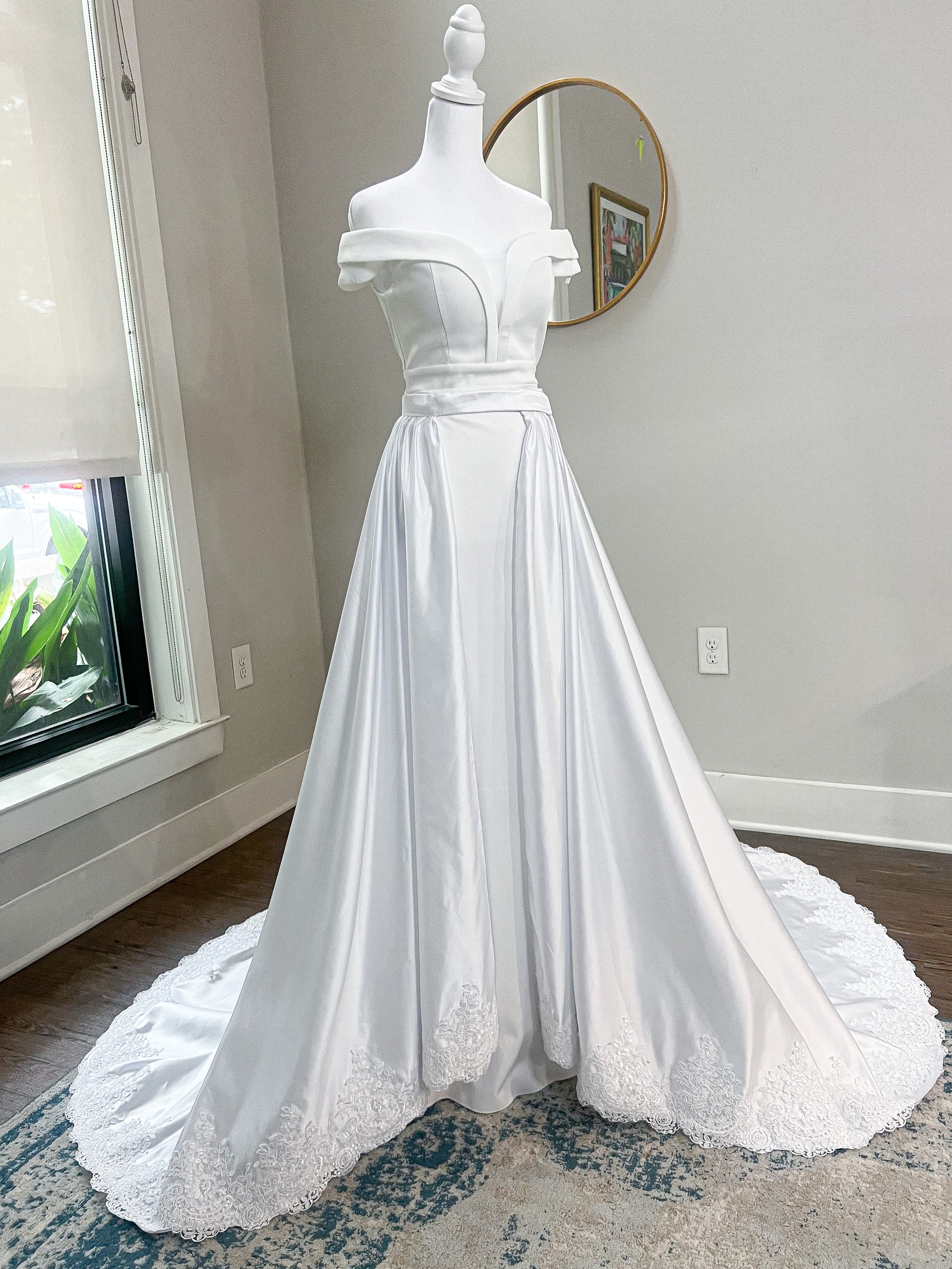 Detachable Satin Wedding Train with Lace Embroidered Trim Haus of Lace Detachable Satin Wedding Train with Lace Embroidered Trim Haus of Lace