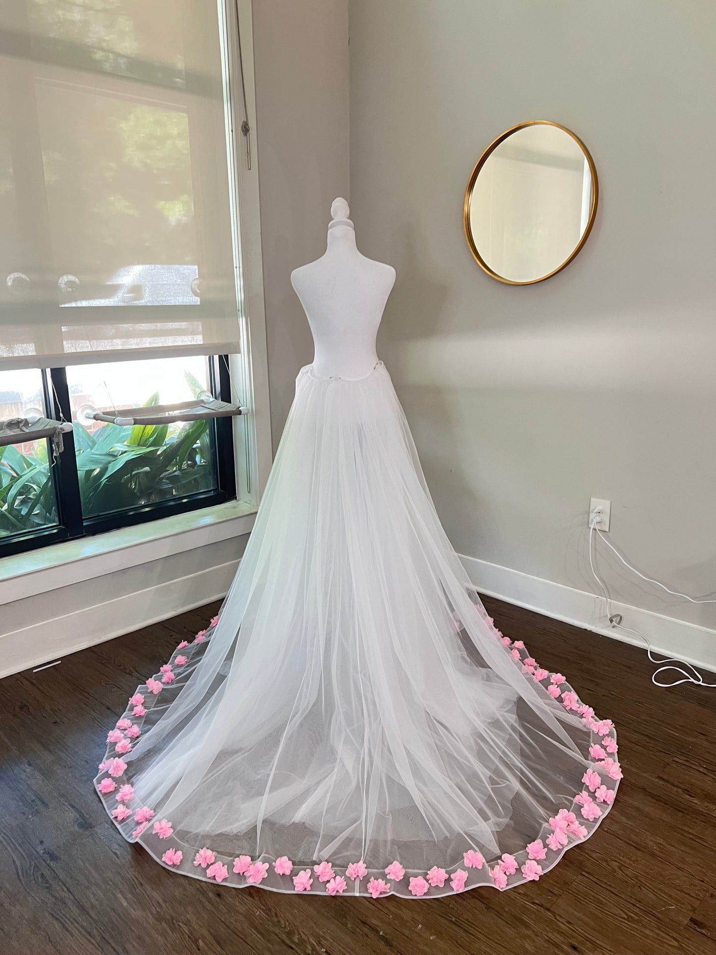 Custom One Color Flower Trimmed Detachable Wedding Train