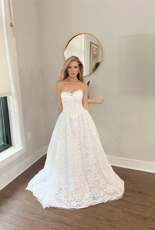 Strapless Corset Lace Ballgown Wedding Dress – Modern Bridal Elegance