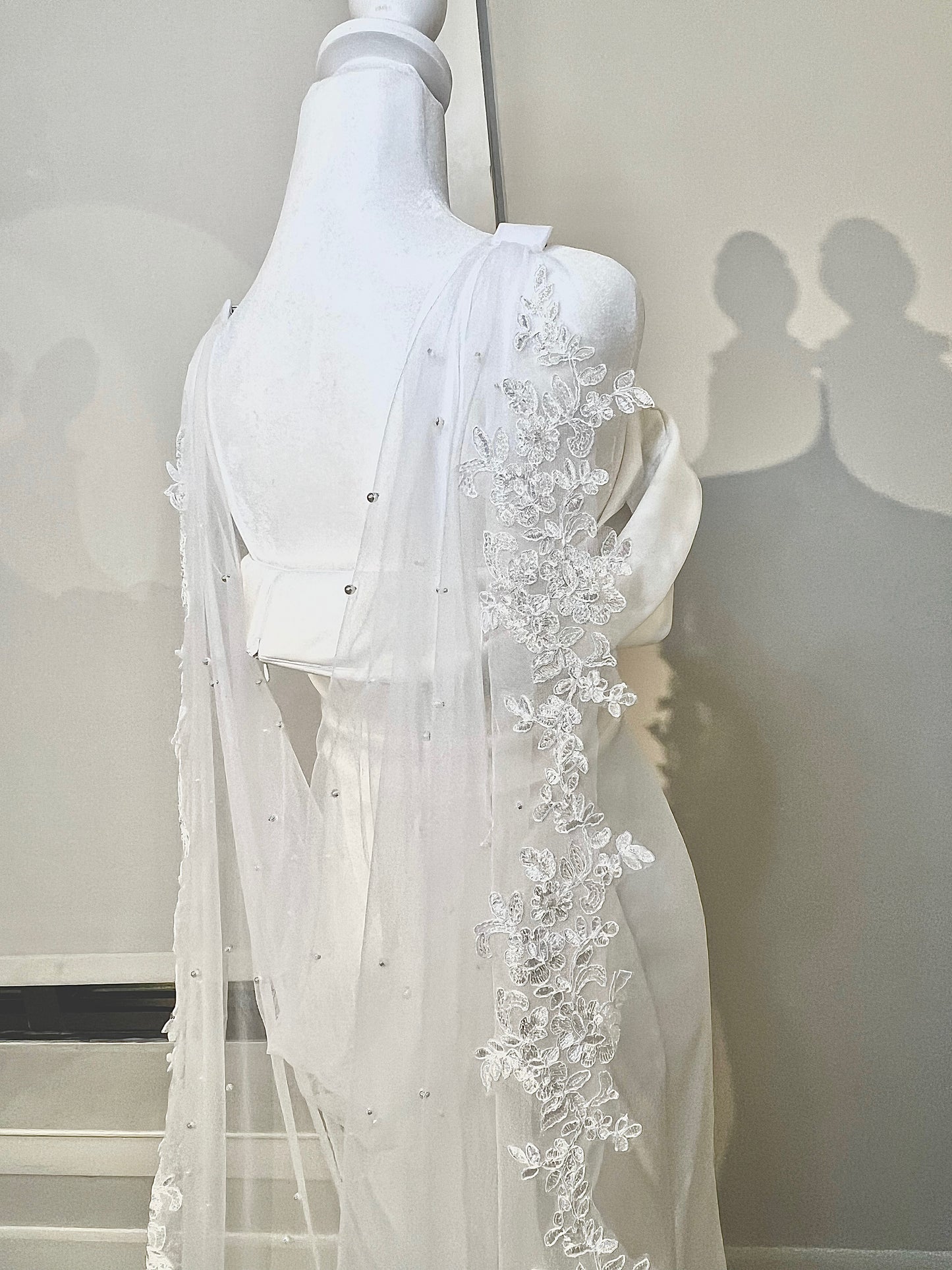 Pinned wedding cape, embroidered wedding jacket, detachable wedding sleeves, wedding trends wedding beads