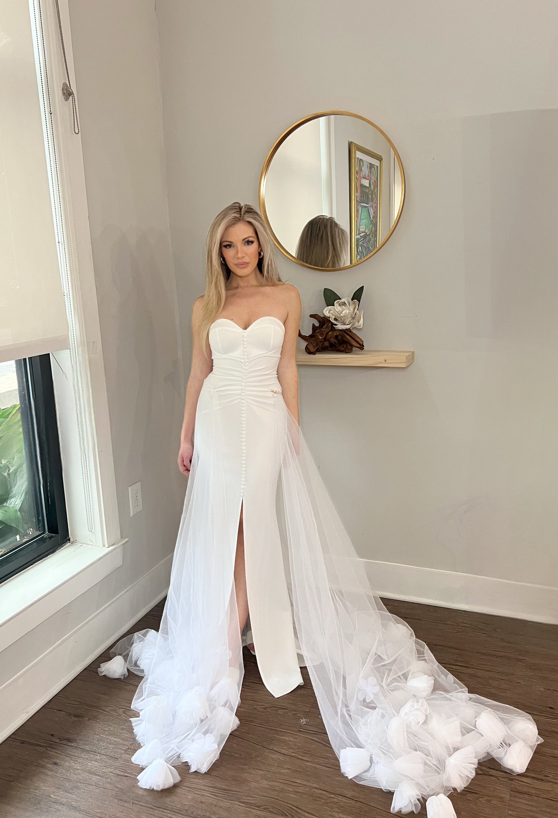 Detachable Tulle Wedding Train with 3D Tulle Roses A Romantic Statement S / White Detachable Tulle Wedding Train with 3D Tulle Roses A Romantic Statement S / White