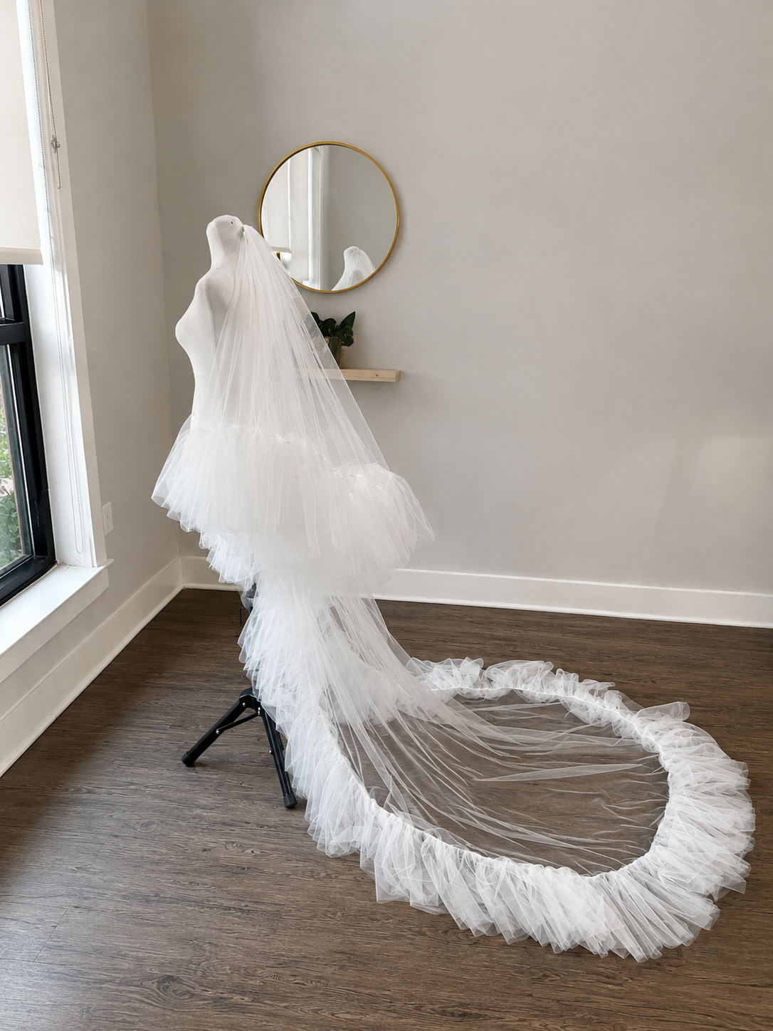 Dramatic Ruffled Layered Cathedral Length Wedding Veil
