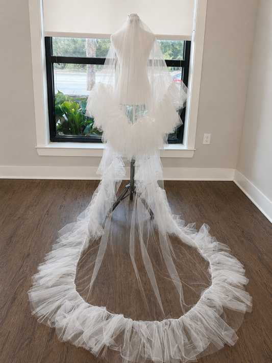 Dramatic Ruffled Layered Cathedral Length Wedding Veil