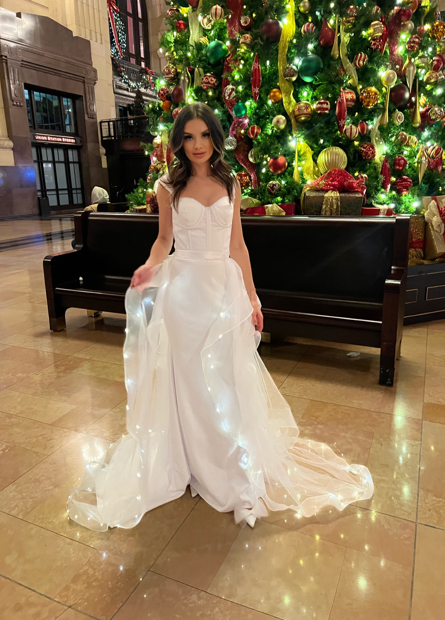 One of a Kind LED Fairy Lights Tulle Wedding Train: Enchanting Light-Up Design L / White One of a Kind LED Fairy Lights Tulle Wedding Train: Enchanting Light-Up Design L / White