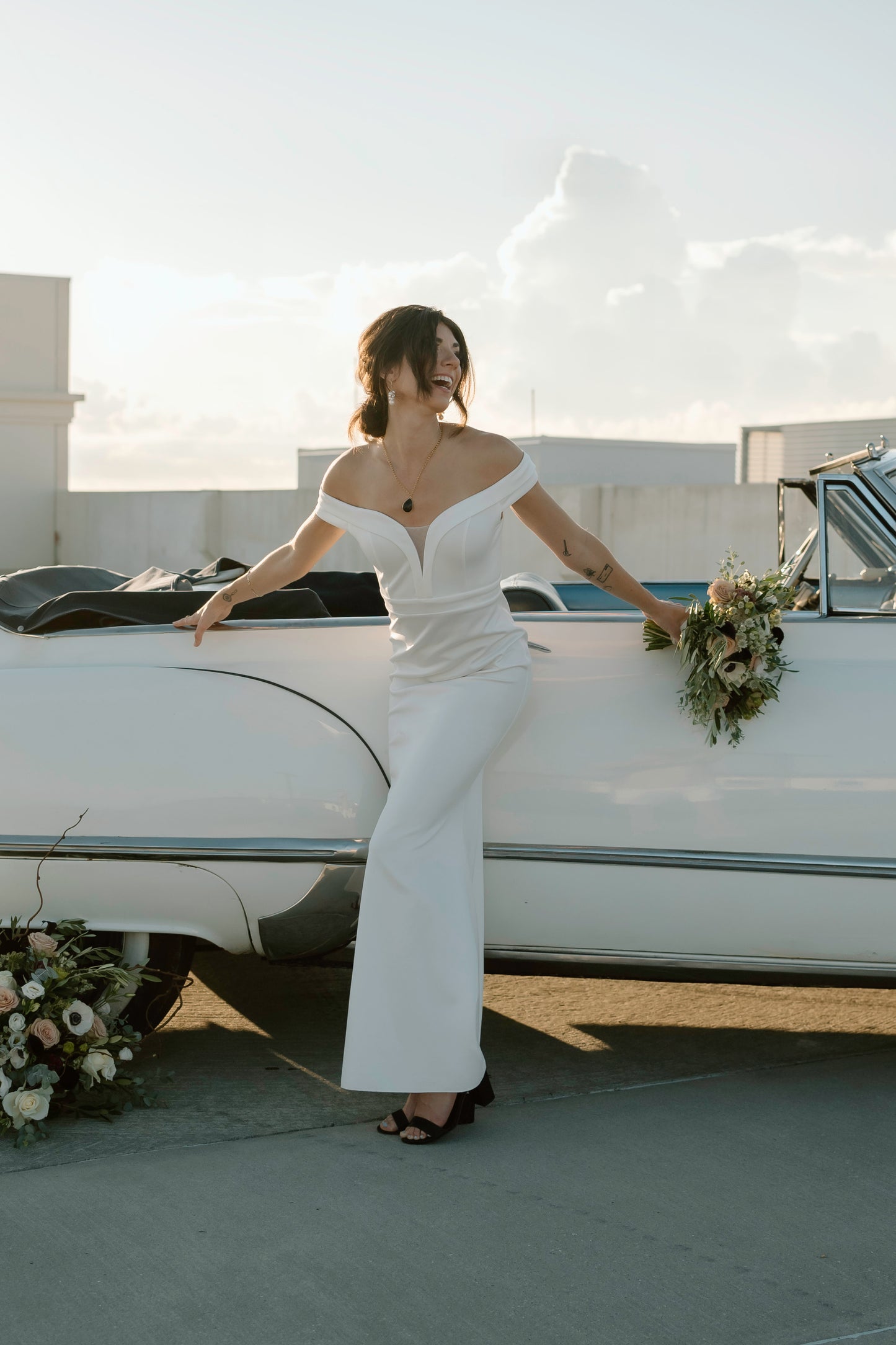 Simple Classic Trumpet Off Shoulder Wedding Dress